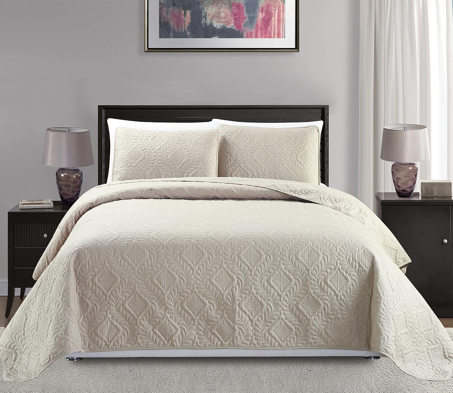 MK Home 3pc KingCalifornia King Diamond Bedspread Set