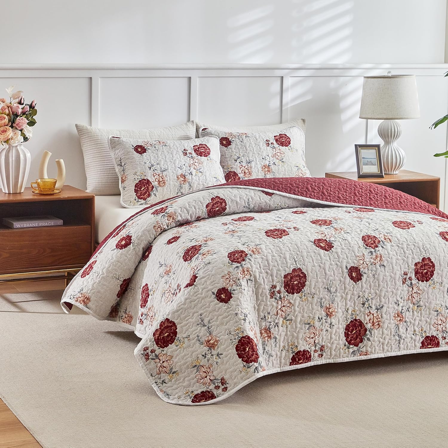 Shxime Floral Quilt Set 3 Pieces Queen Size