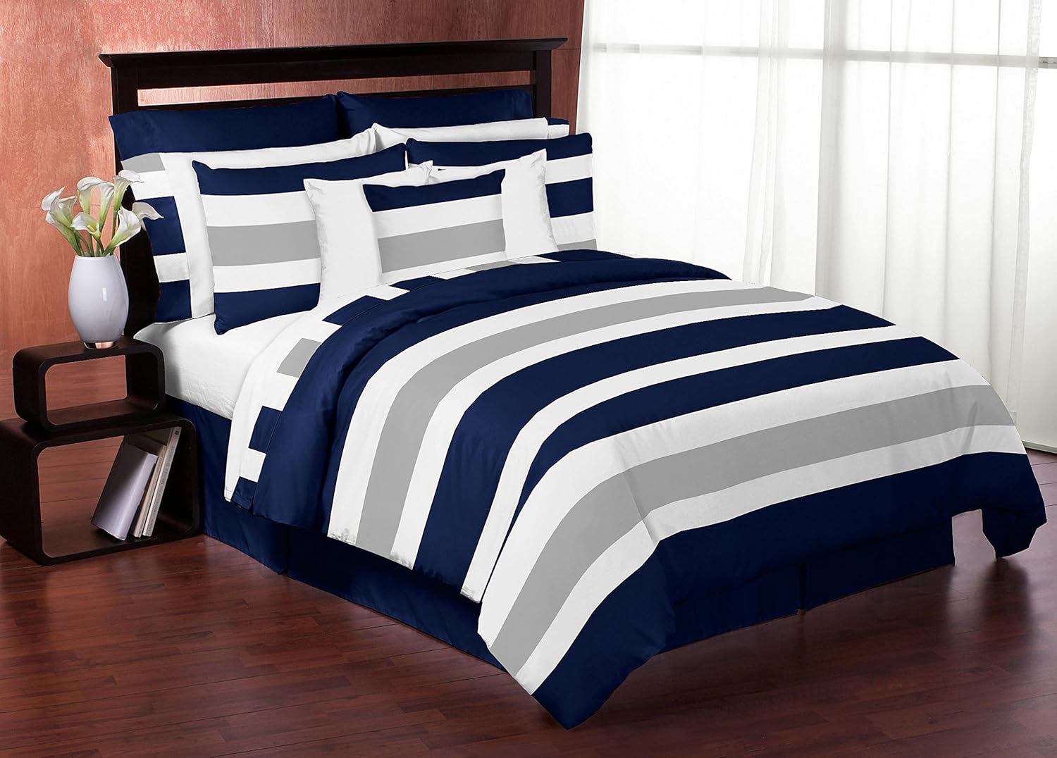 Navy and Grey Stripe Unisex Throw Pillow Covers Set of 2 18x18
