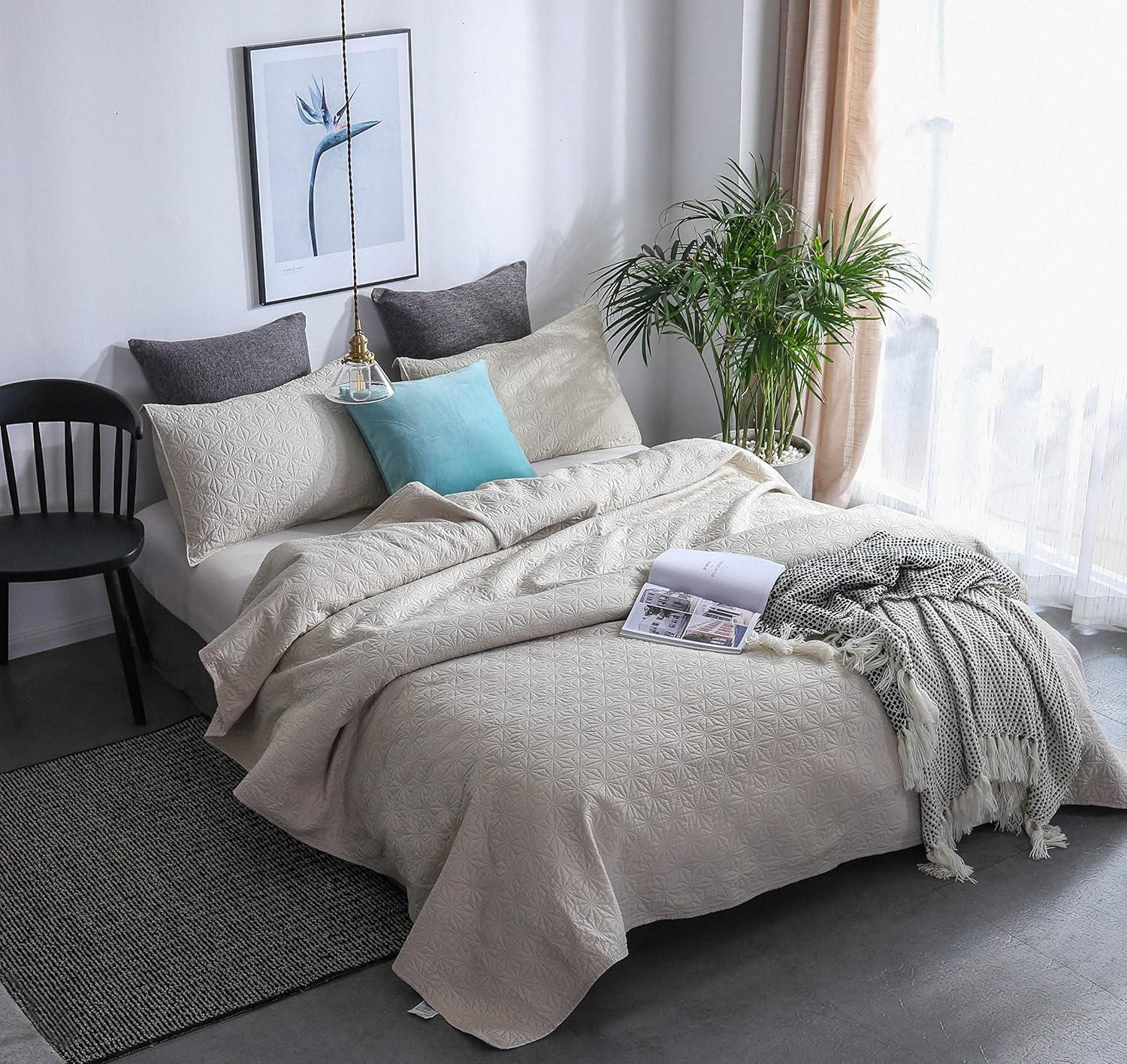 KASENTEX Quilt Set - Sand Beige with Star Design