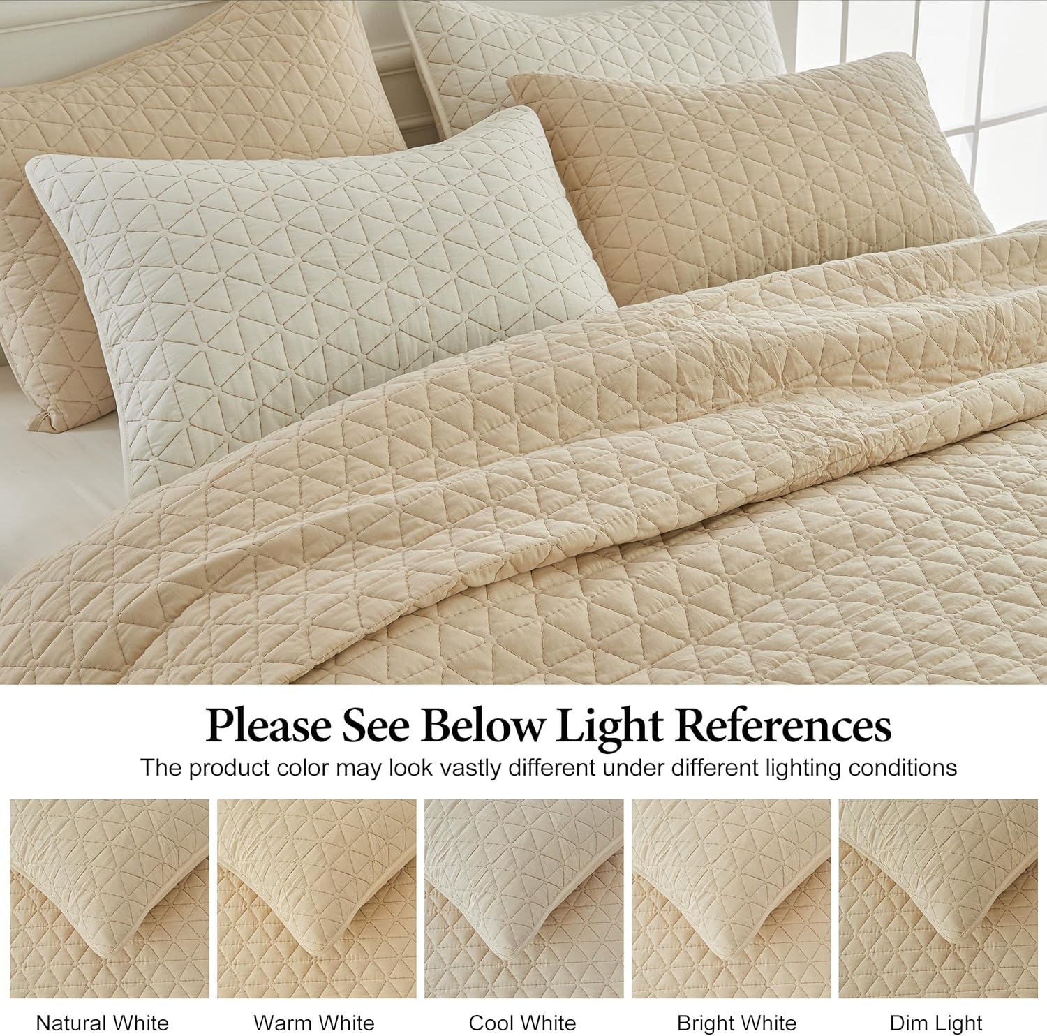 SimpleOpulence Cotton Quilt Set Queen Size Khaki 3-Piece