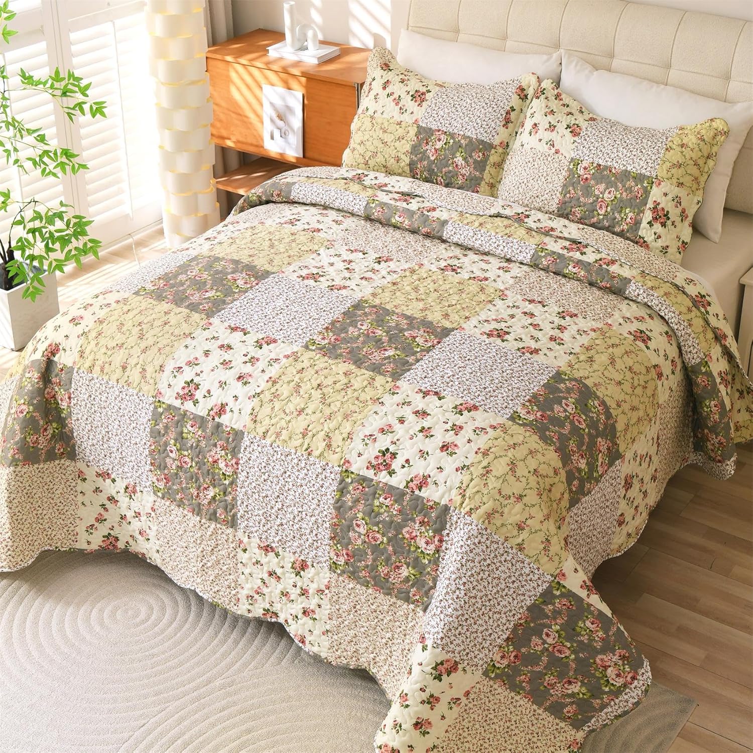 Cmfshape Romantic Patchwork Quilt Set Queen Size