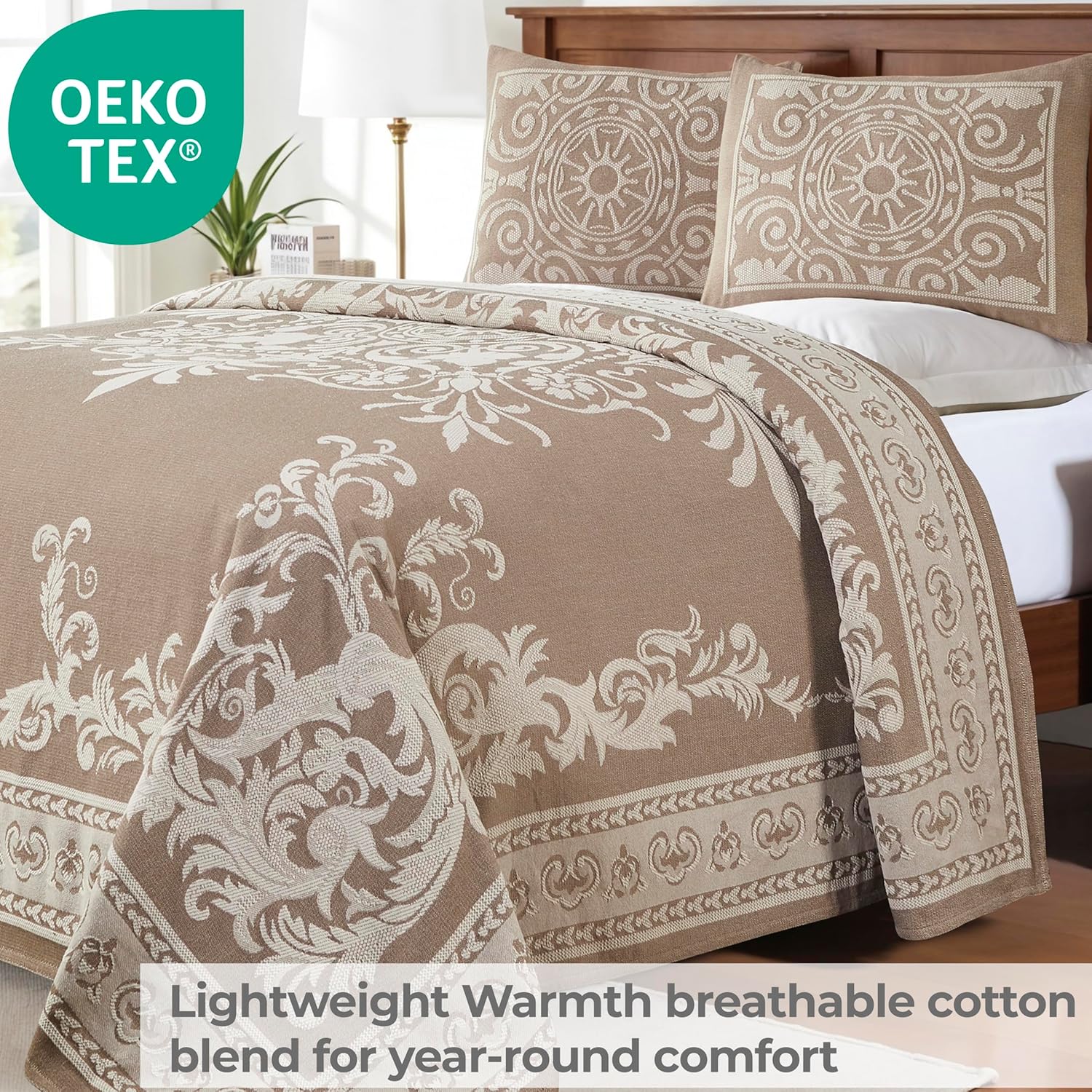 Superior Cotton Blend 3-Piece Bedspread Set Queen Taupe