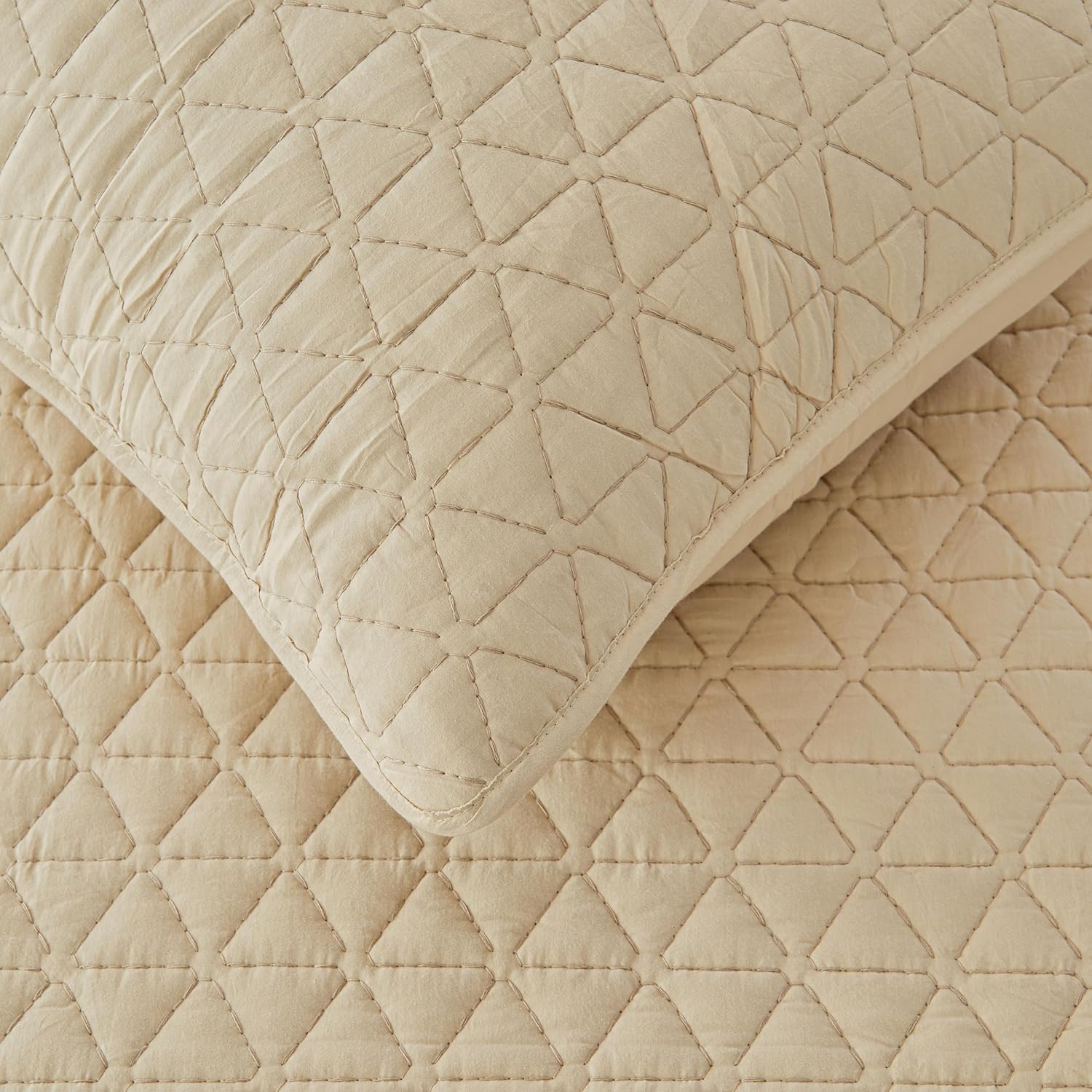 SimpleOpulence Cotton Quilt Set Queen Size Khaki 3-Piece