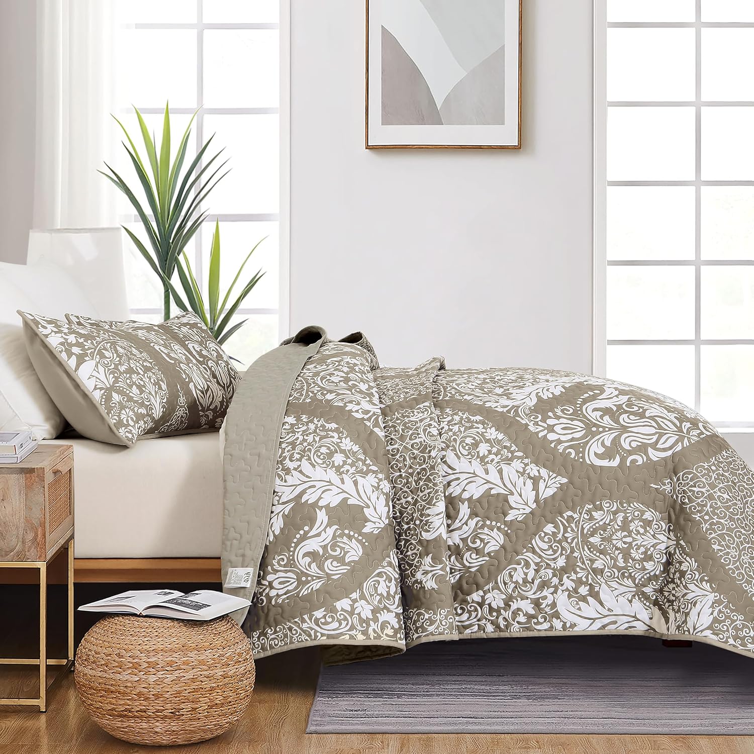 Boho Beige Quilt Set King Size 3 Pieces