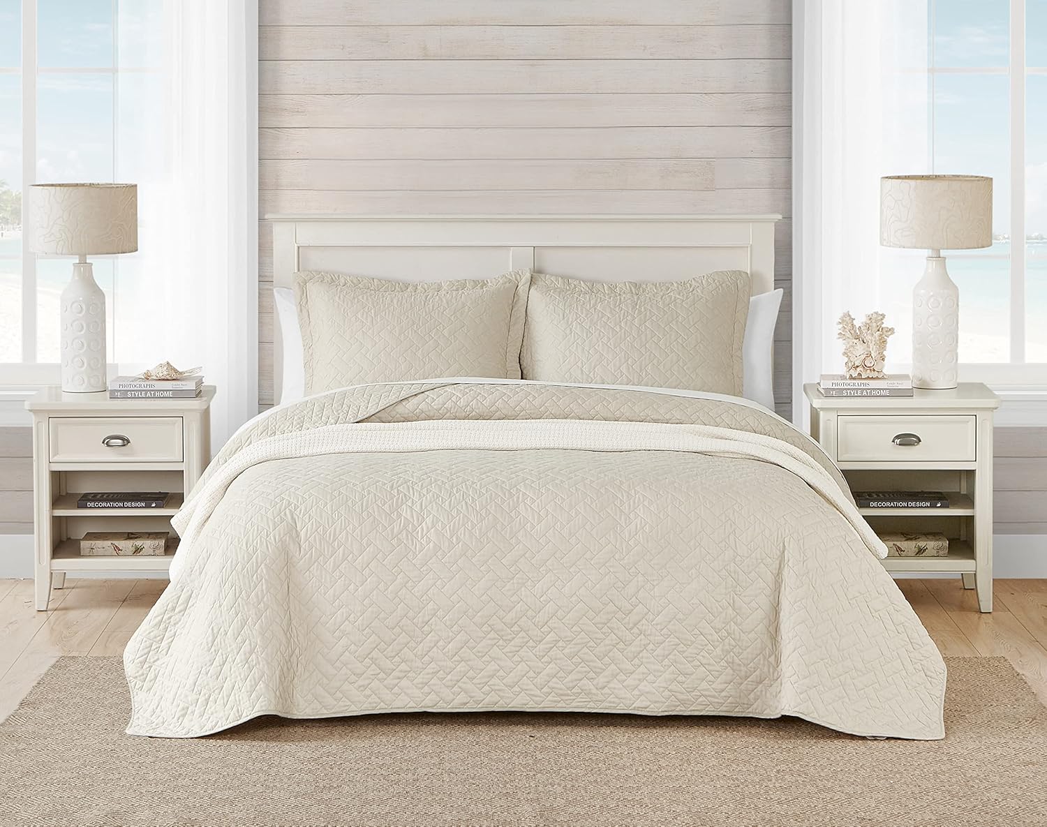 Tommy Bahama Queen Quilt Set Chevron Dune 1