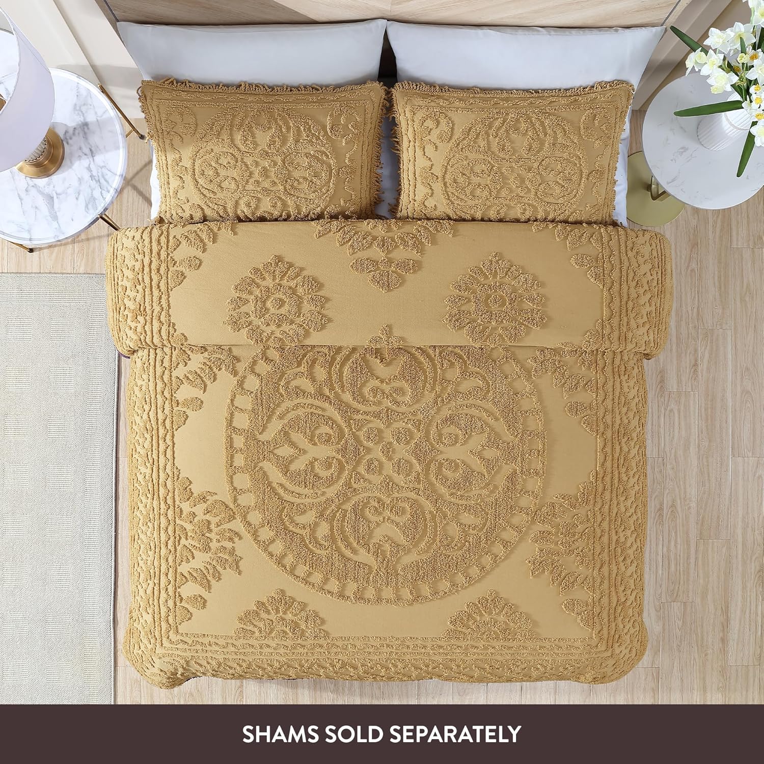 Beatrice Home Fashions Medallion Chenille Bedspread Full Gold