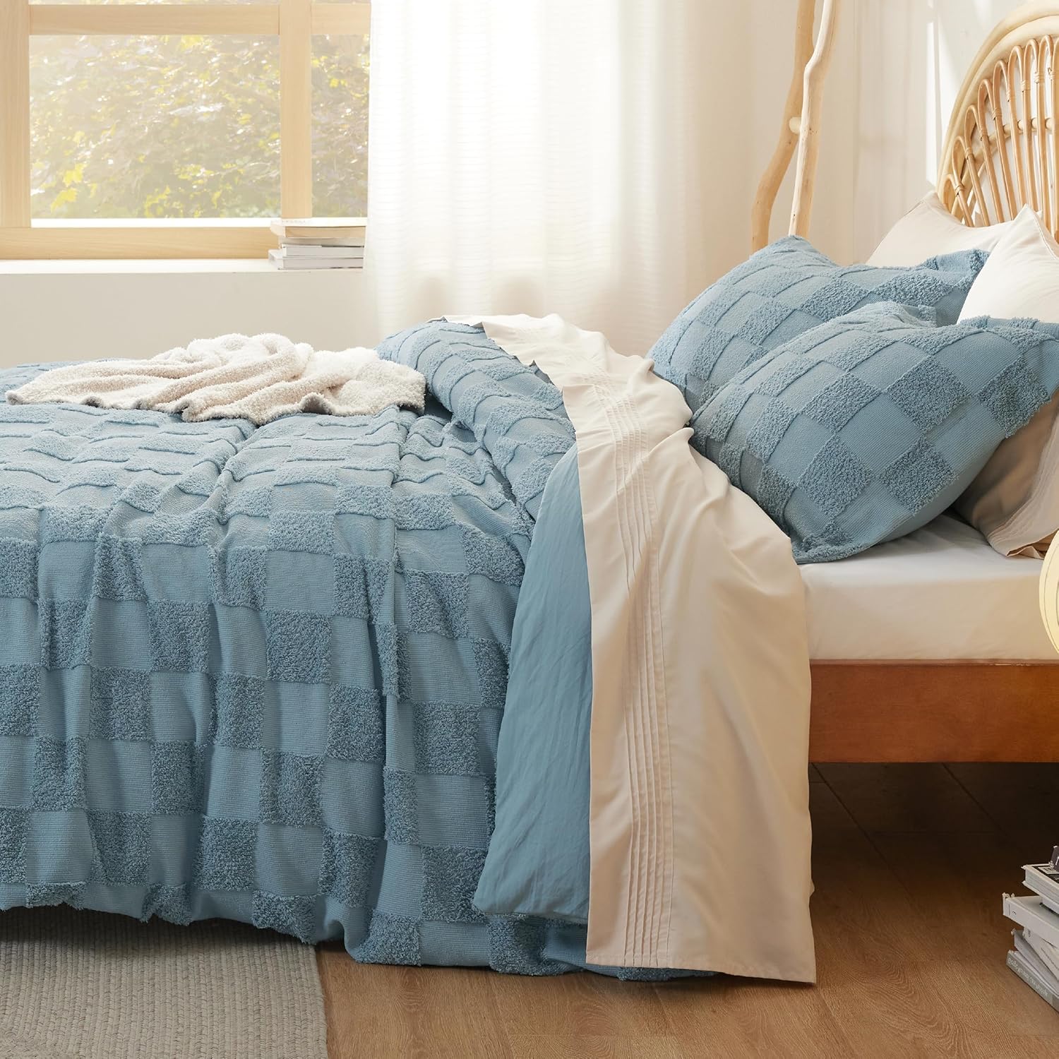 Bedsure Boho Queen Duvet Cover - Checkered Soft Shabby Chic