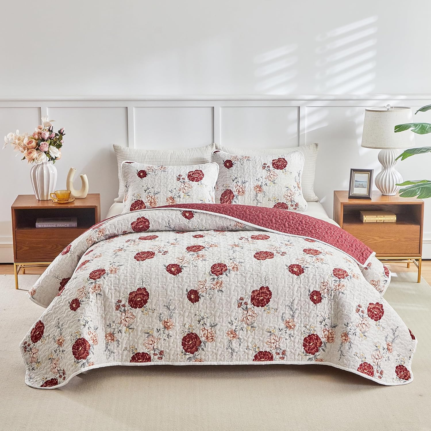 Shxime Floral Quilt Set 3 Pieces Queen Size