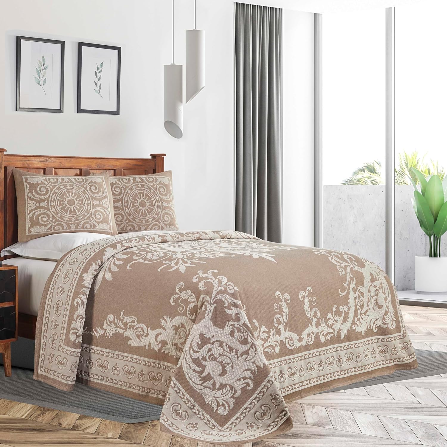 Superior Cotton Blend 3-Piece Bedspread Set Queen Taupe
