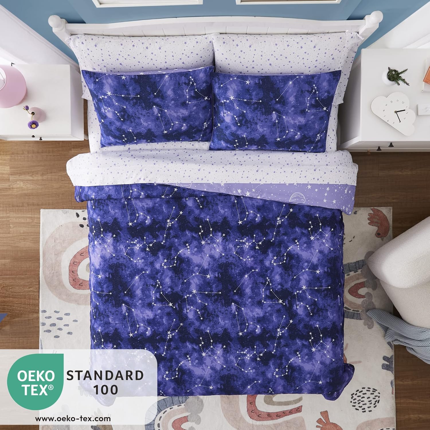 Twin Kids Comforter Set with Glow in the Dark Galaxy Design