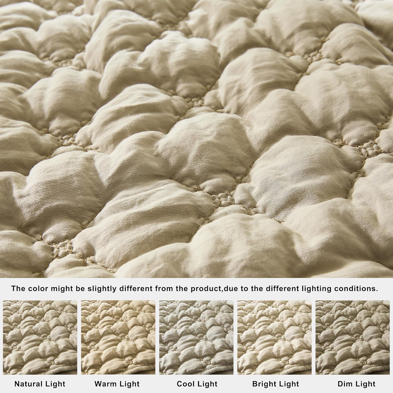 HomeSerene Beige King Quilt Set with 2 Shams