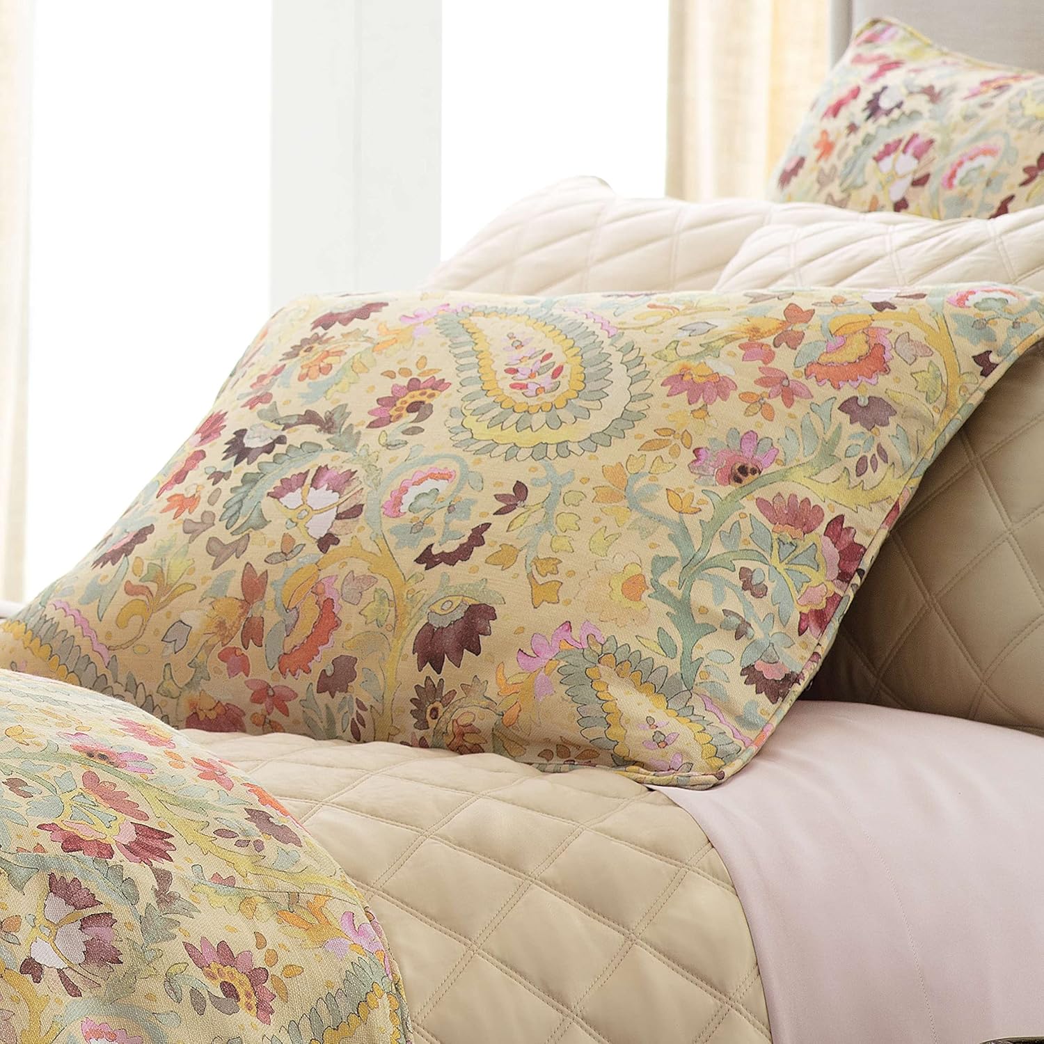 INES Linen Pillow Sham Euro Size Multi Floral Pattern