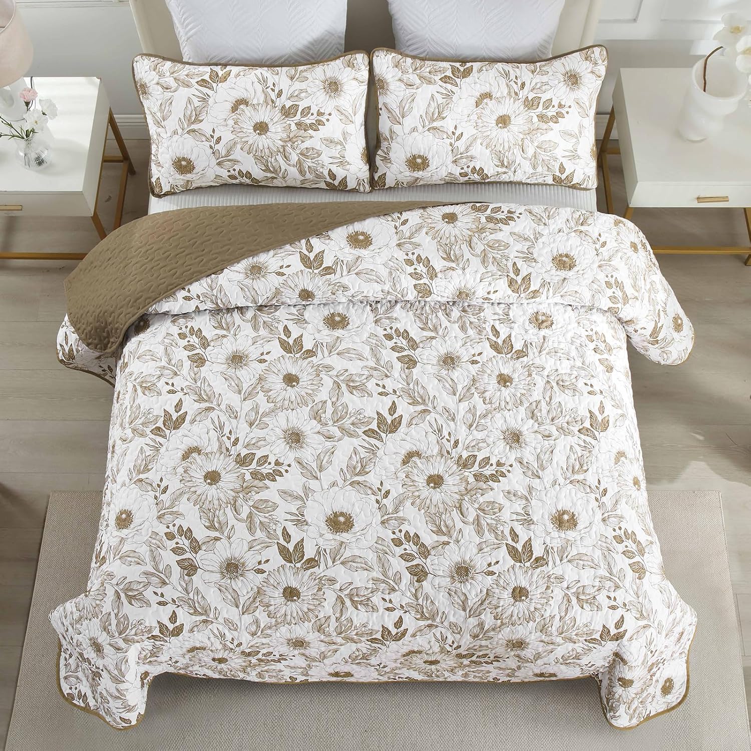 Drucon Floral Quilt Set Queen 3 Pieces