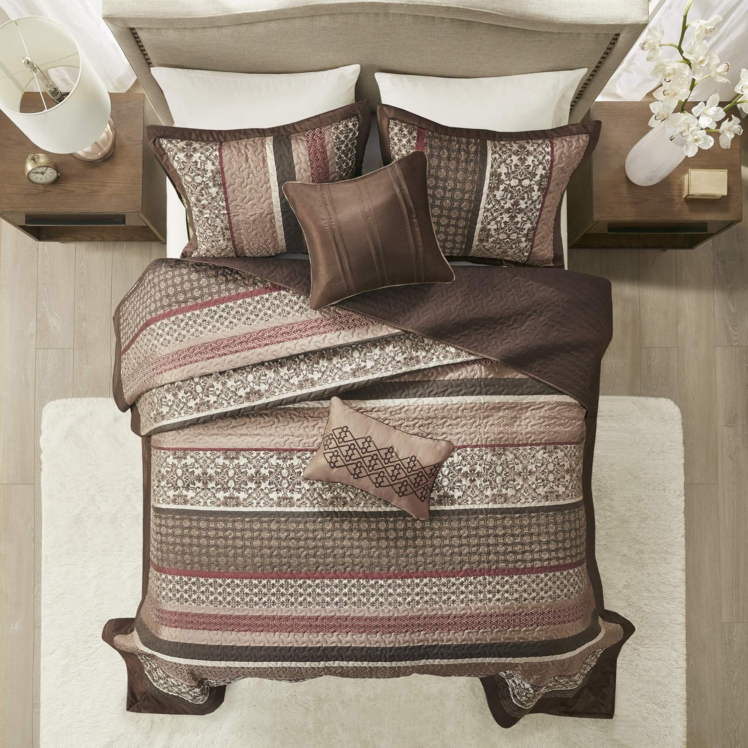 Madison Park Princeton Reversible Quilted Bedspread Set Queen 102x118 Red 5 Piece 1