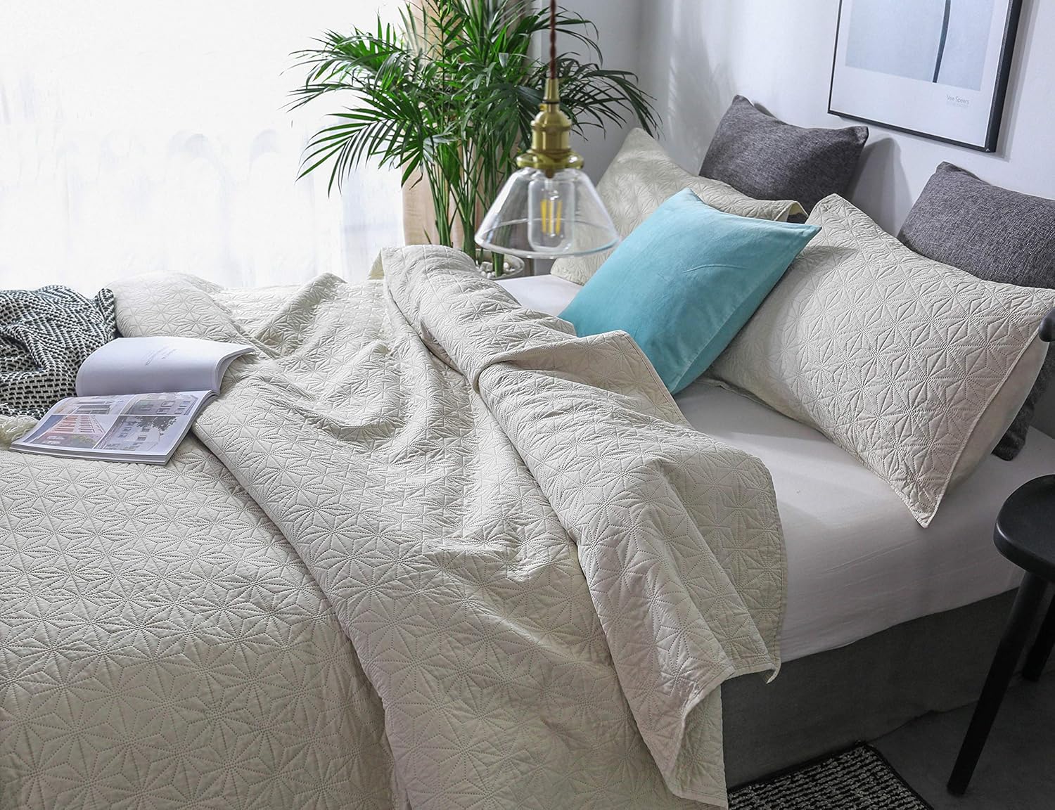 KASENTEX Quilt Set - Sand Beige with Star Design