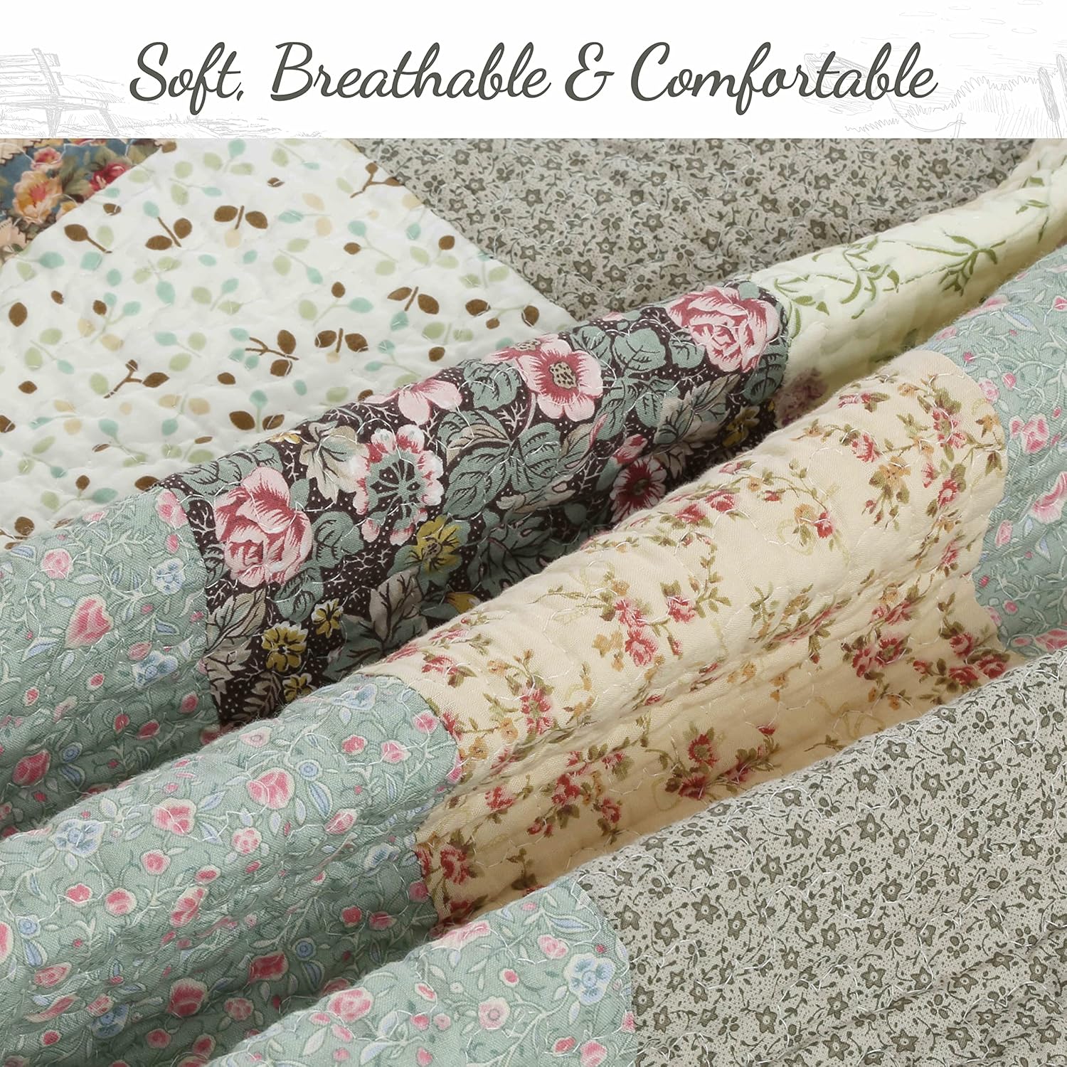 Cozy Line 100 Cotton Reversible Quilt Bedding Set King 3 Piece