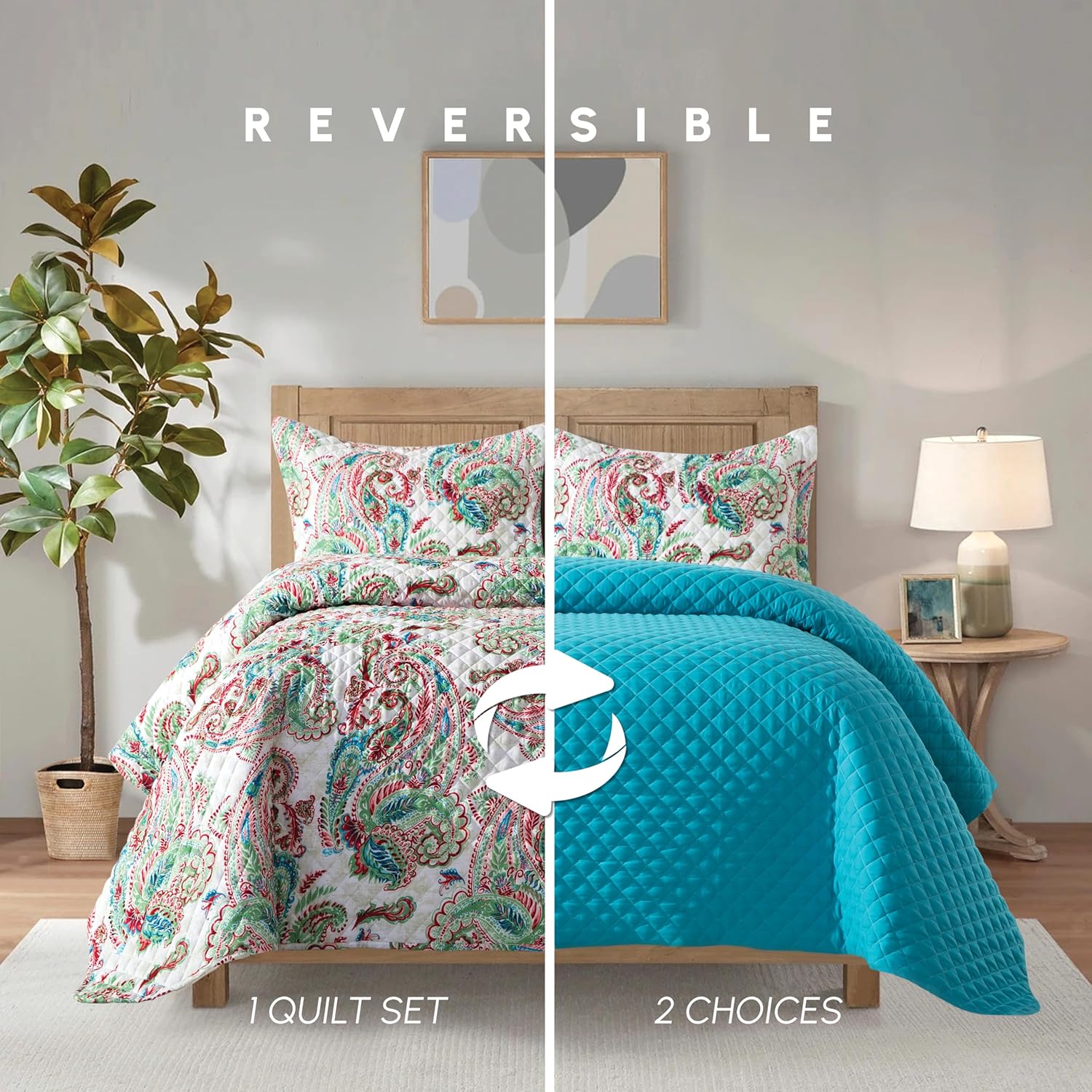 Elegant Comfort Reversible Floral Paisley Bedspread Set