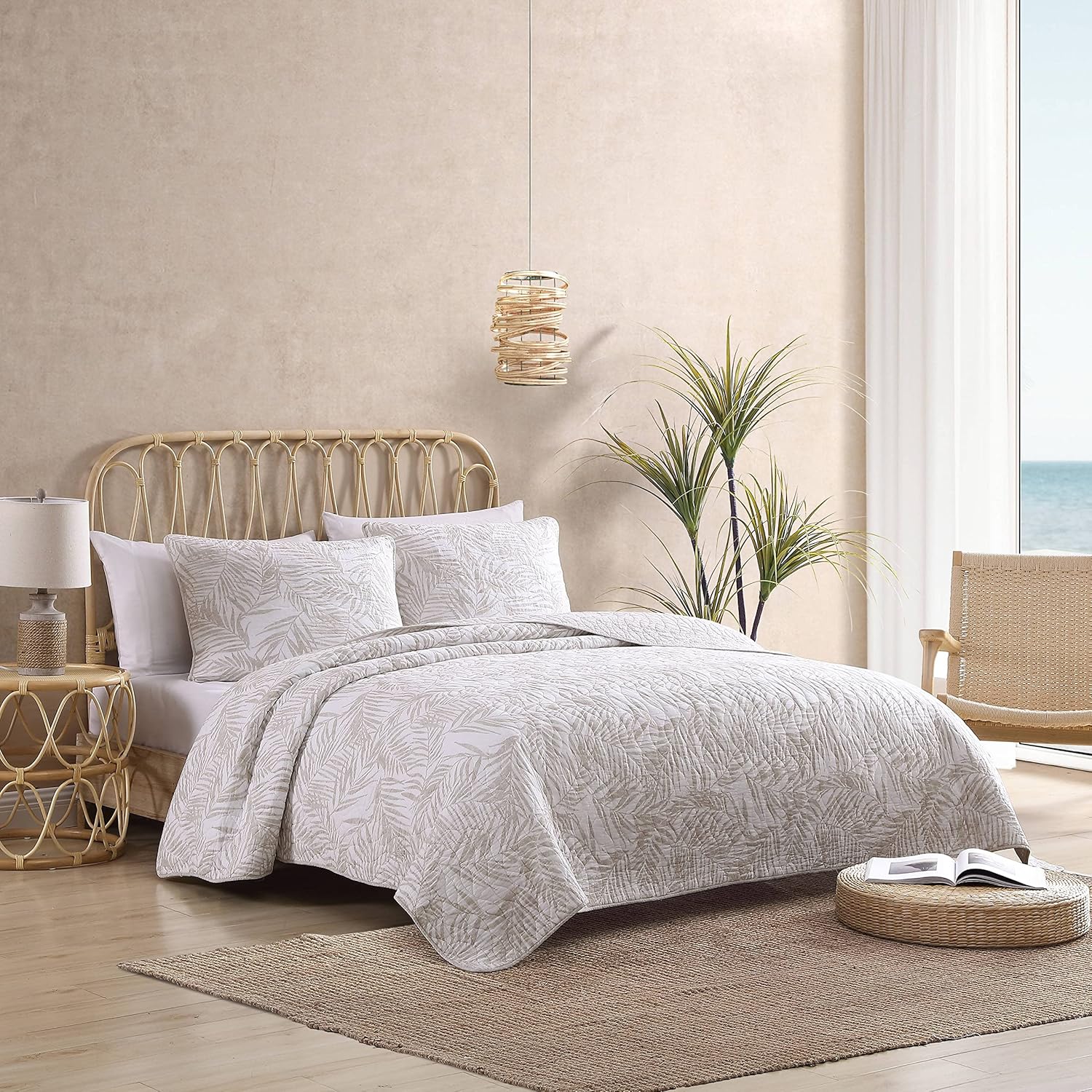 Tommy Bahama Queen Quilt Set with Shams - Palmday Beige