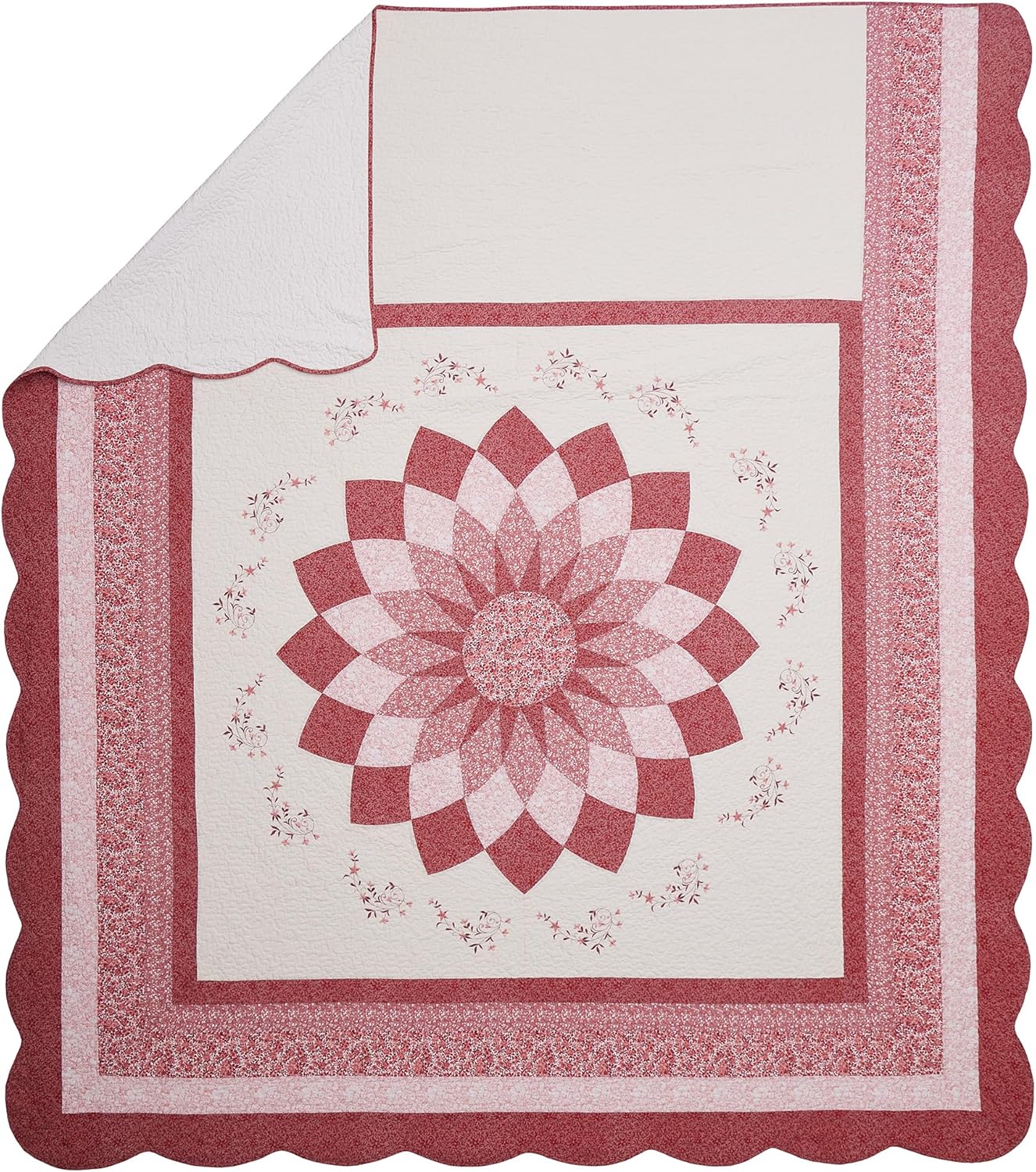 Modern Heirloom Caroline Embroidered Quilted Bedspread - Queen Size Red