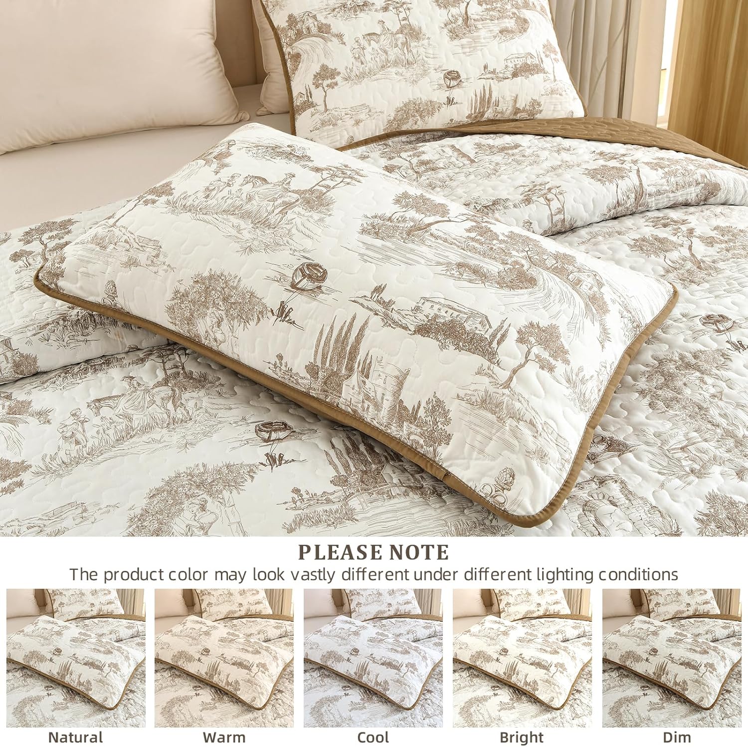 Drucon Khaki Quilt Set King Size - 3 Piece Farmhouse Bedding