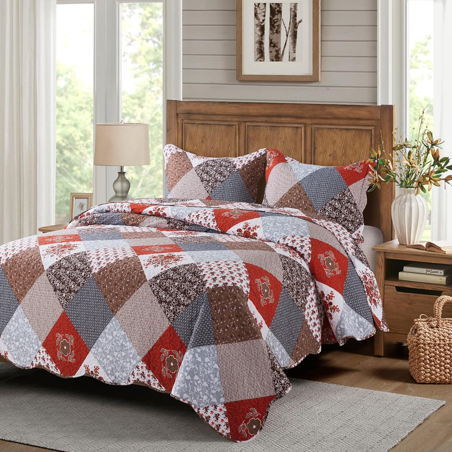 Travan Floral Printed Quilt Set Queen Size