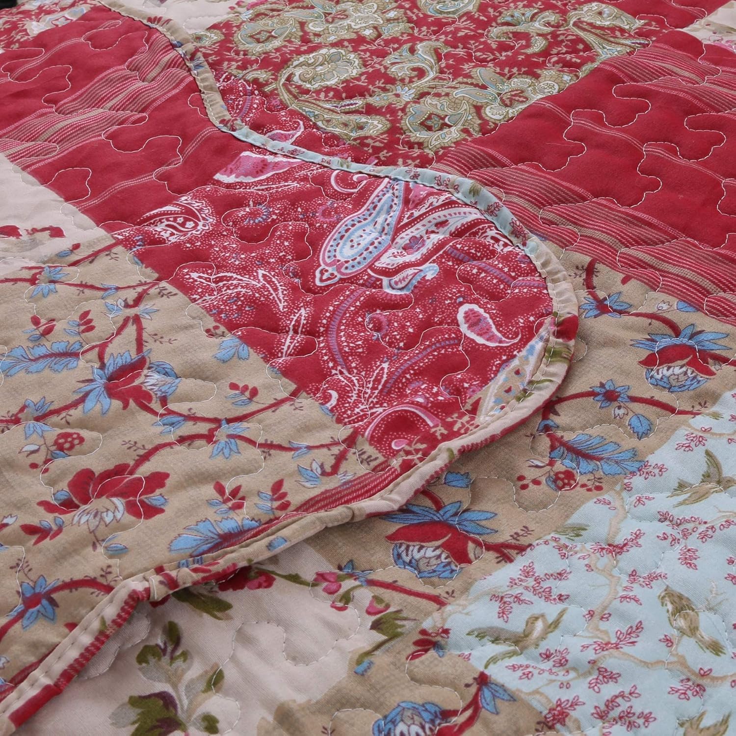 English Roses Quilt Set Reversible 3PC FullQueen Size