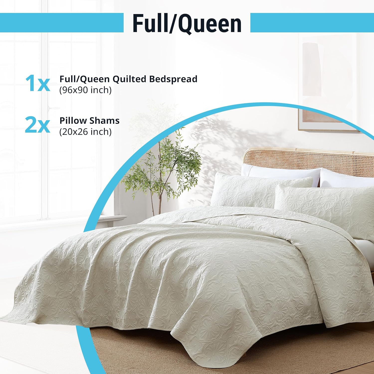 HLCME Benji Quilt Set 3 Piece Full Queen Beige
