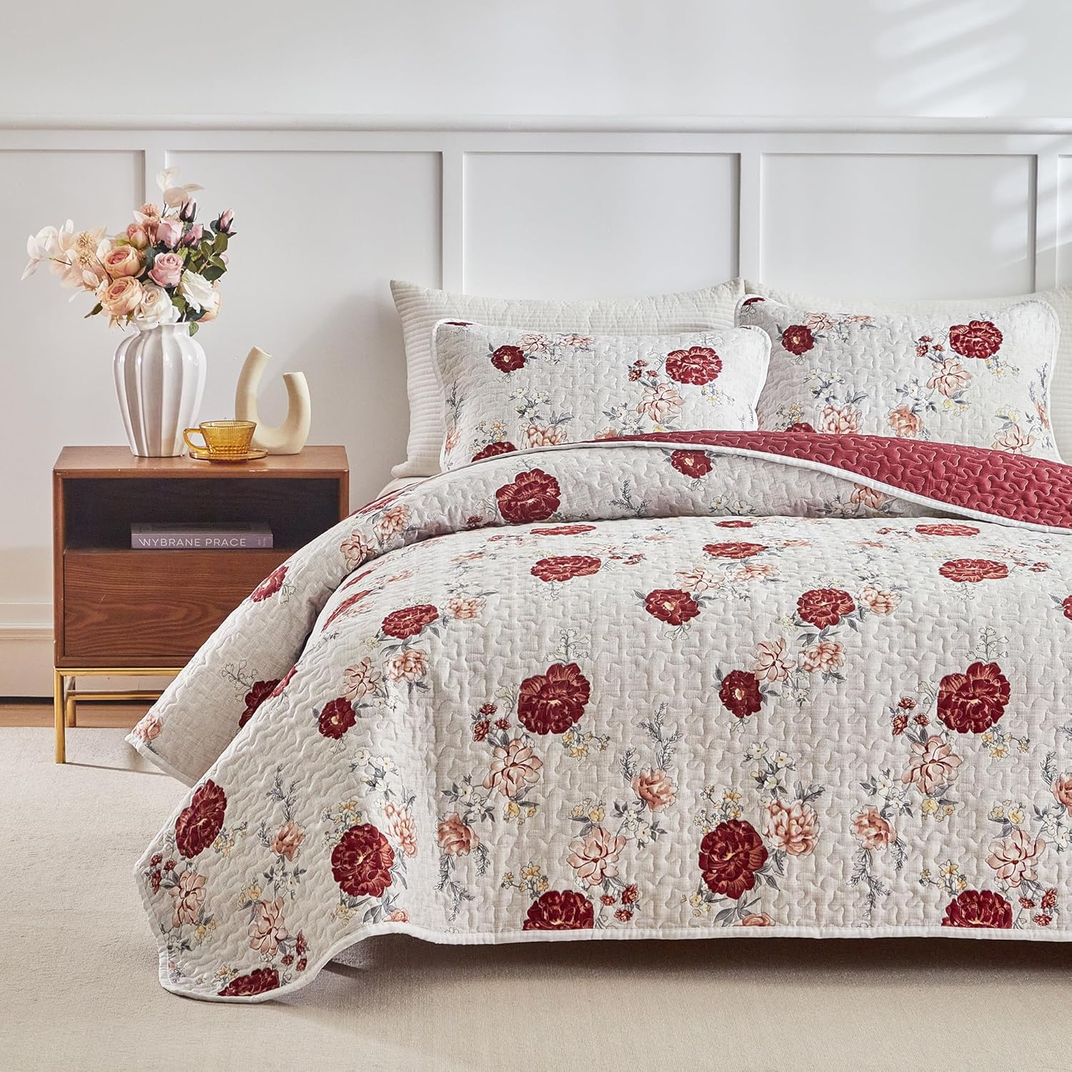 Shxime Floral Quilt Set 3 Pieces Queen Size