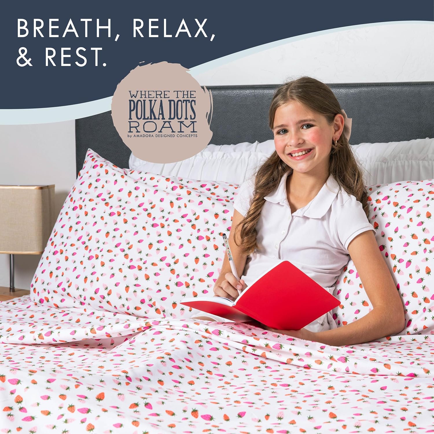 Strawberries Kids Full Size Bed Sheet Set 4 Piece