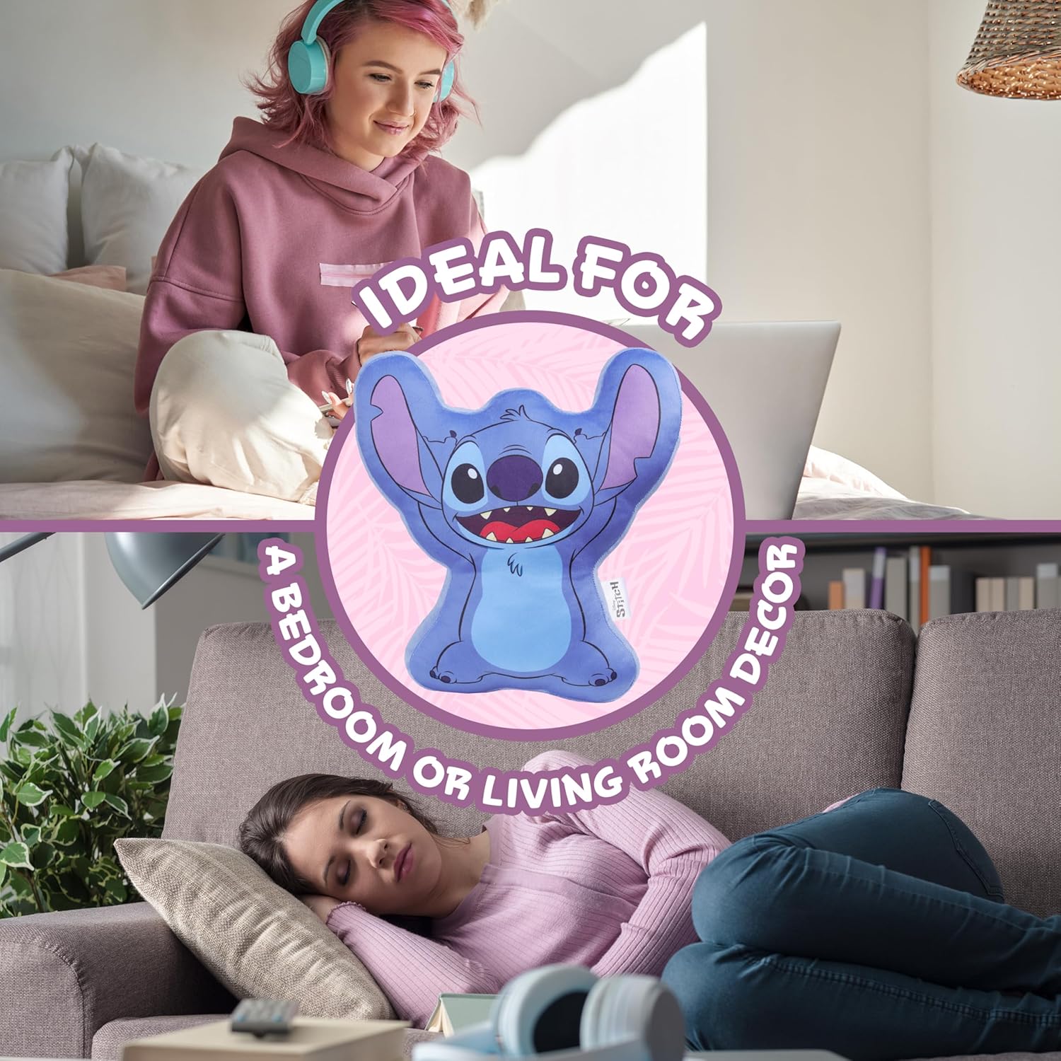 Disney 3D Plush Pillow - Blue Stitch Kids Bed Decor