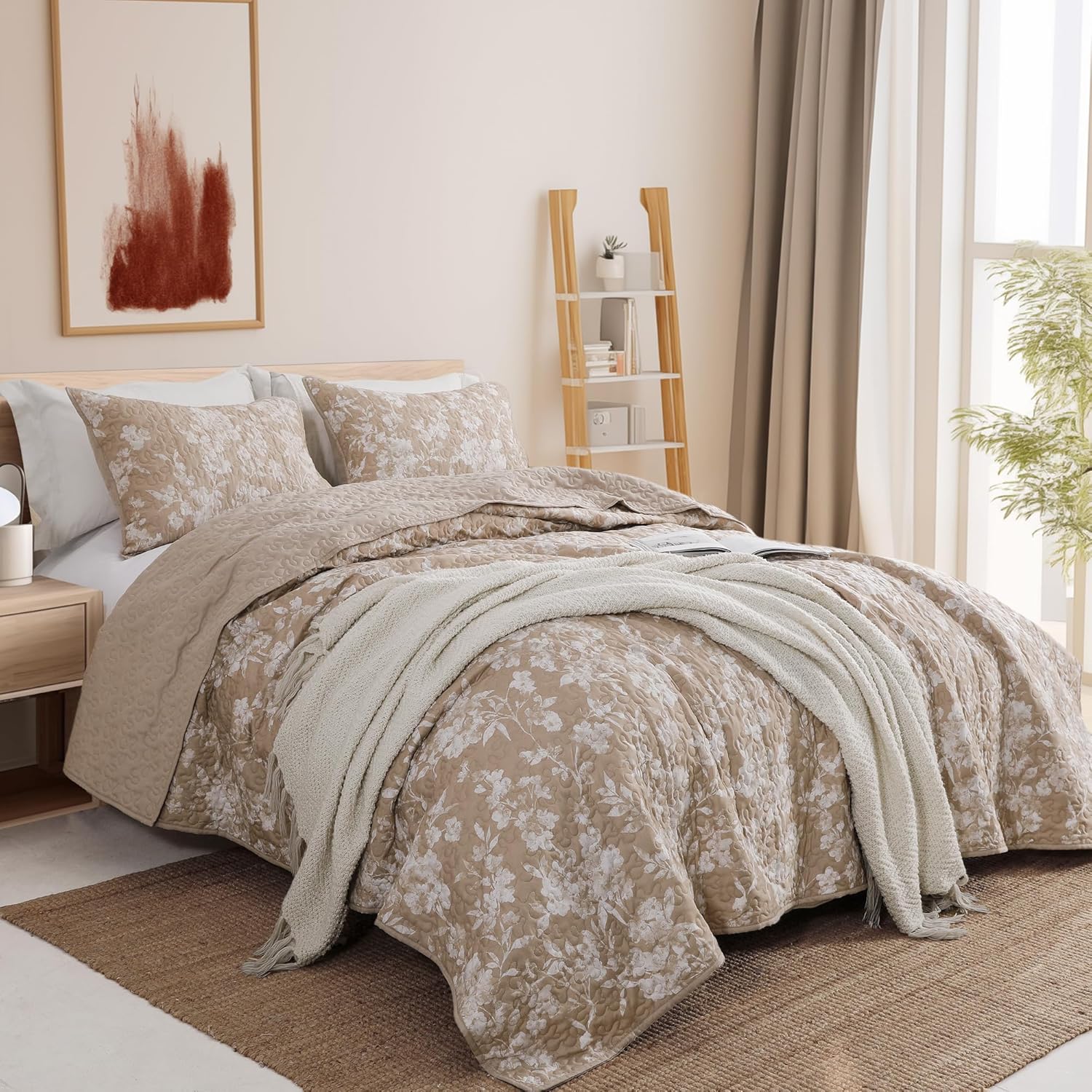 SHALALA Floral Quilt Set Queen Size Reversible