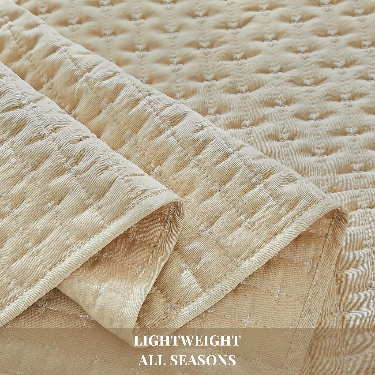 WARMDERN Beige King Quilt Set Cooling Summer Quilt for Hot Sleepers