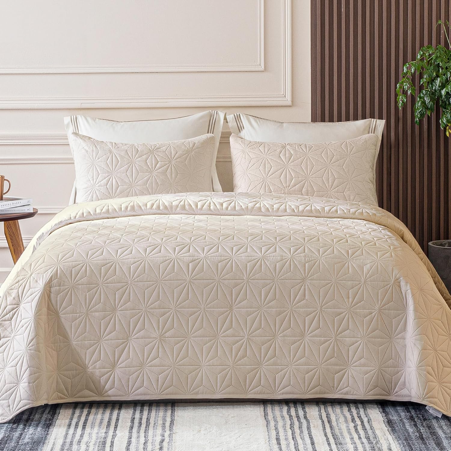 Whale Flotilla Twin Quilt Bedding Set with Geometric Star Pattern