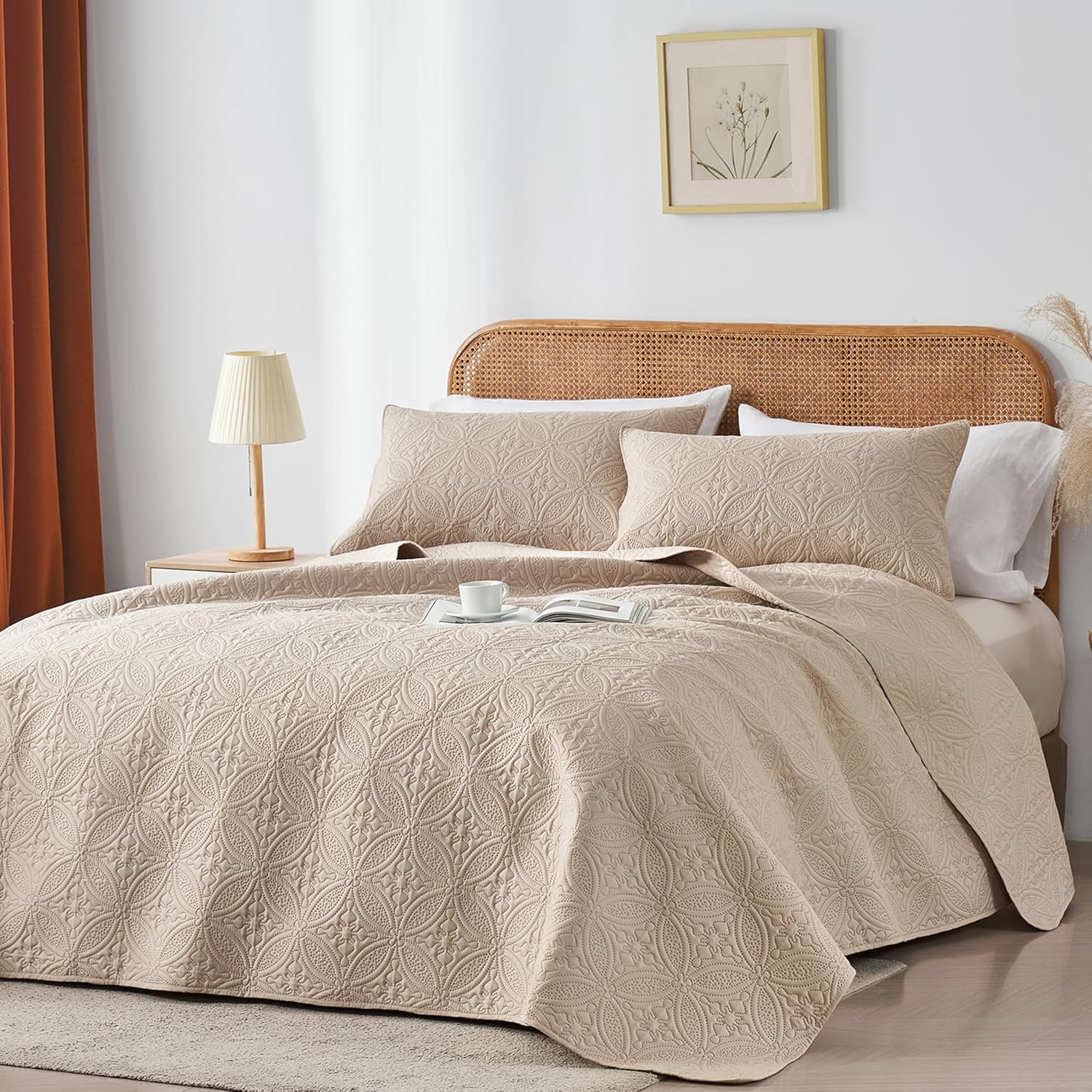 WURUIBO Full Queen Quilt Set Beige Microfiber