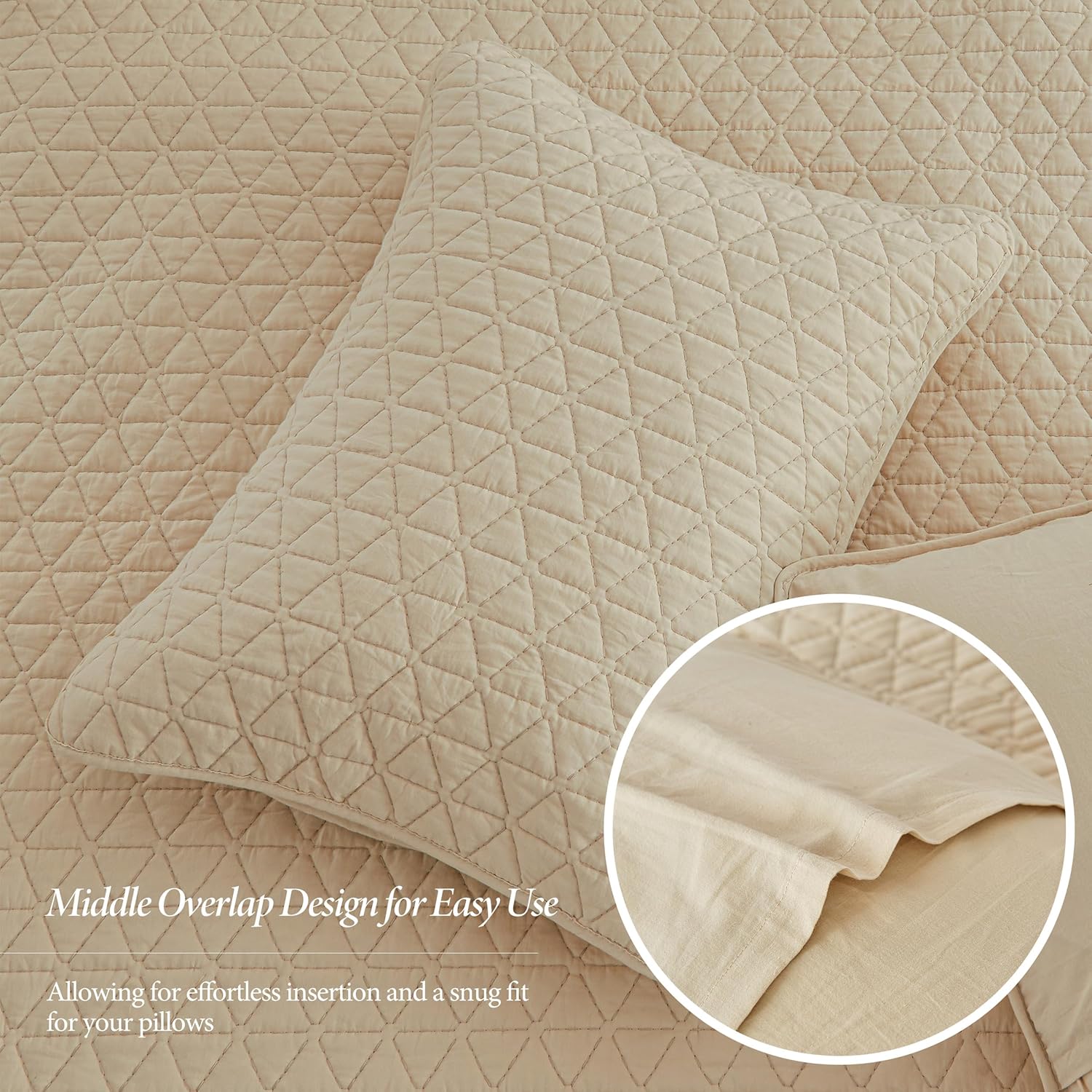 SimpleOpulence Cotton Quilt Set Queen Size Khaki 3-Piece