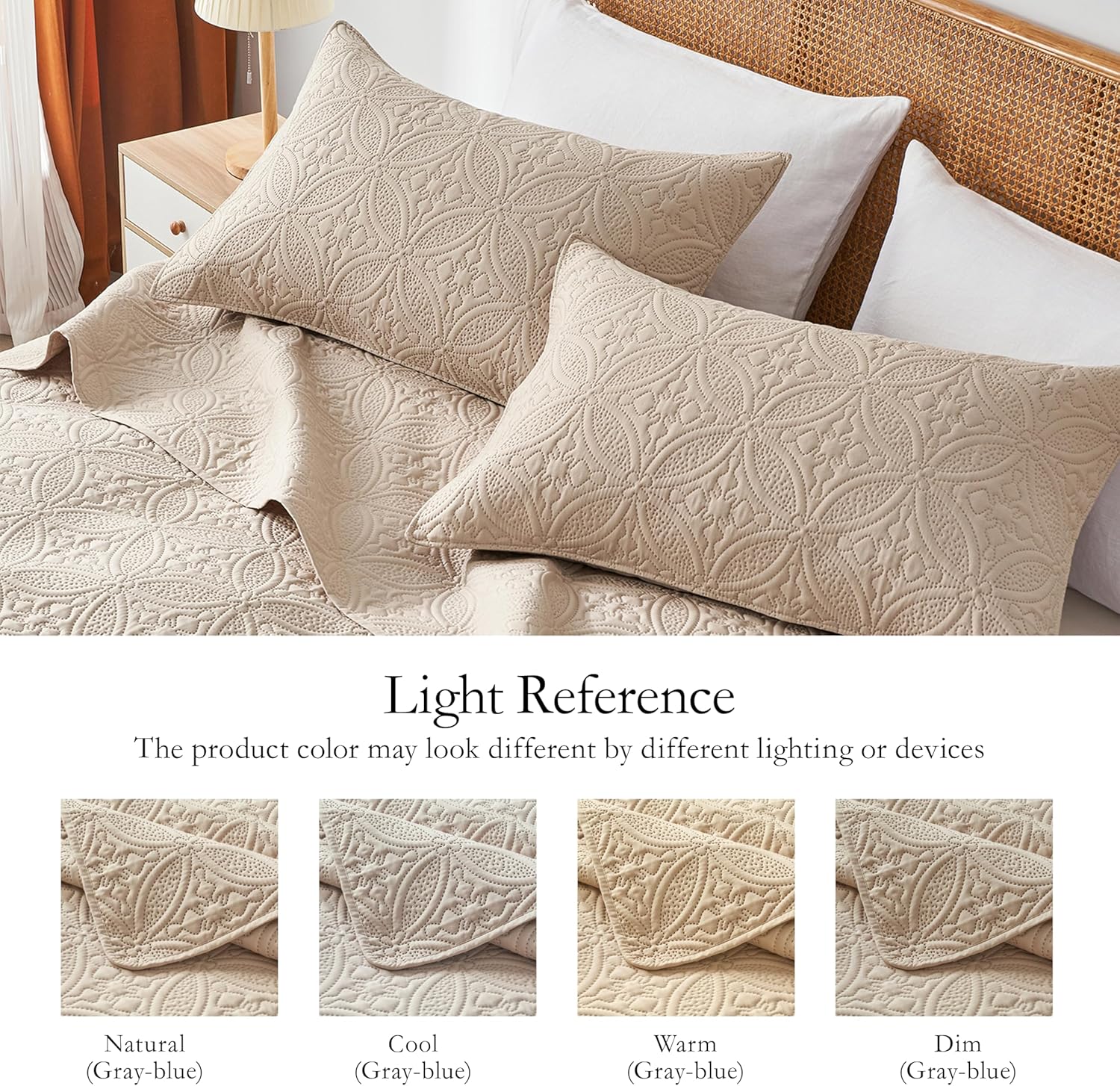 WURUIBO Full Queen Quilt Set Beige Microfiber