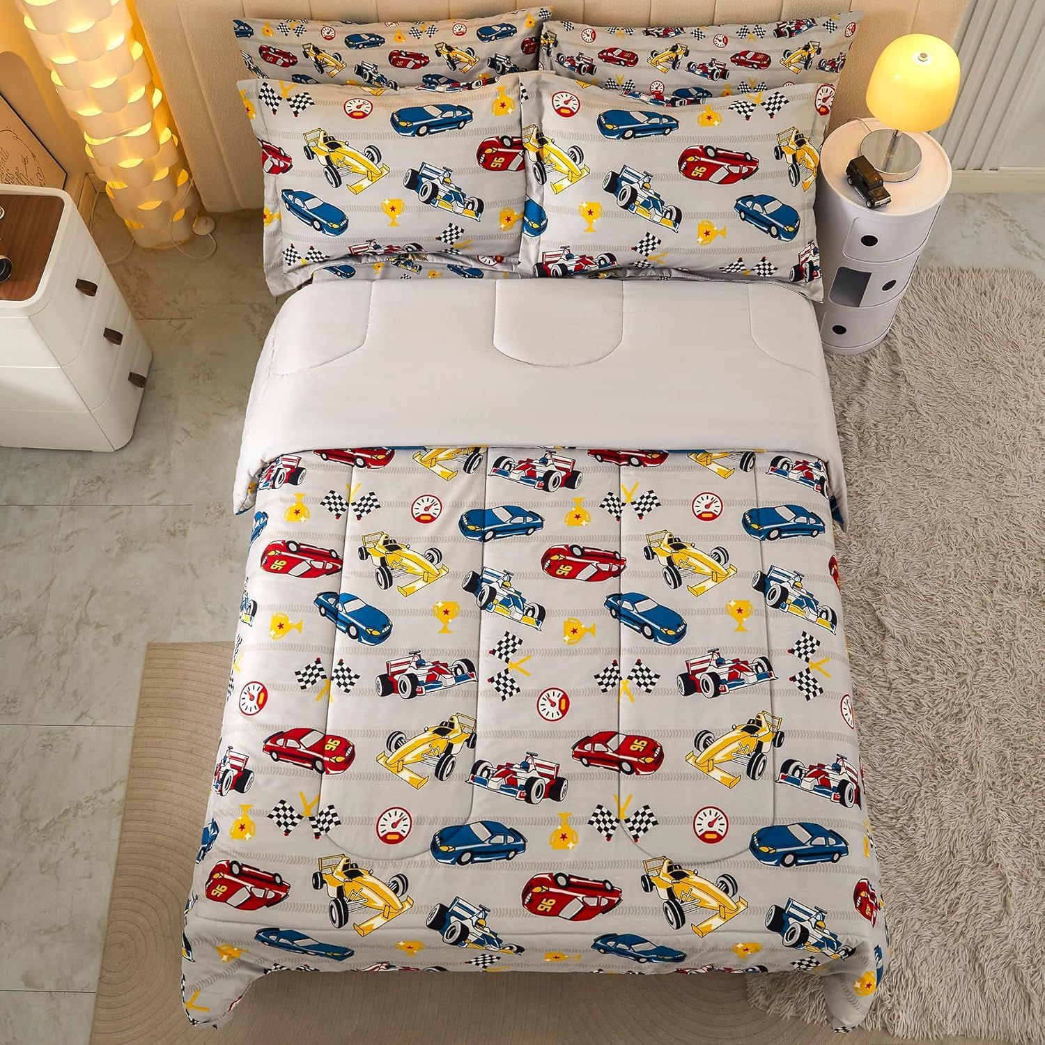 Mooreeke Twin Comforter Set for Boys Kids Racing Car Bedding