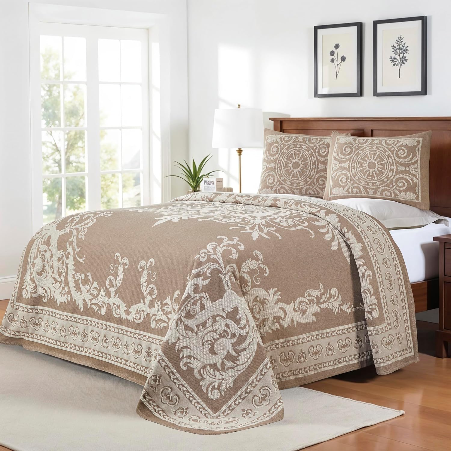 Superior Cotton Blend 3-Piece Bedspread Set Queen Taupe