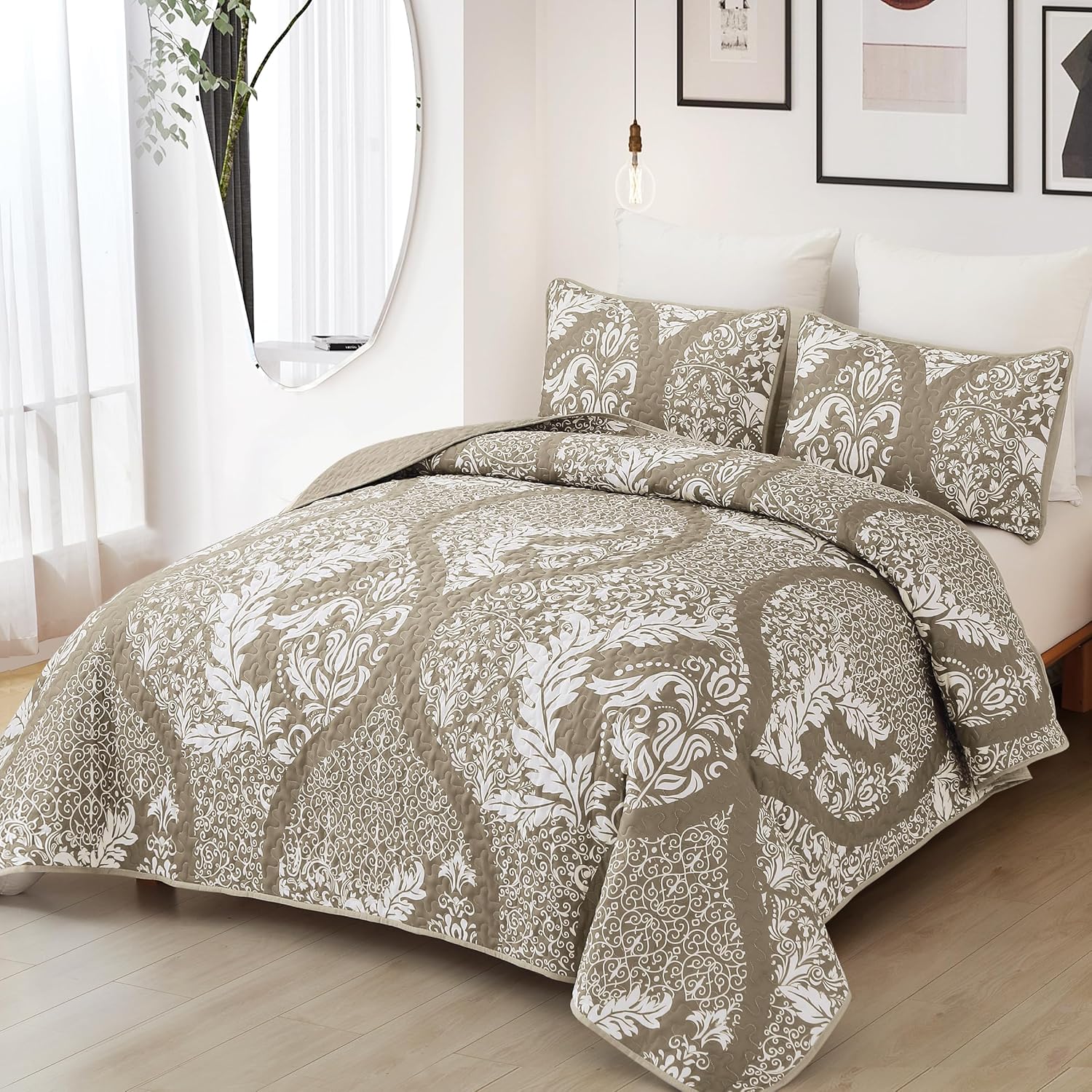 Boho Beige Quilt Set King Size 3 Pieces