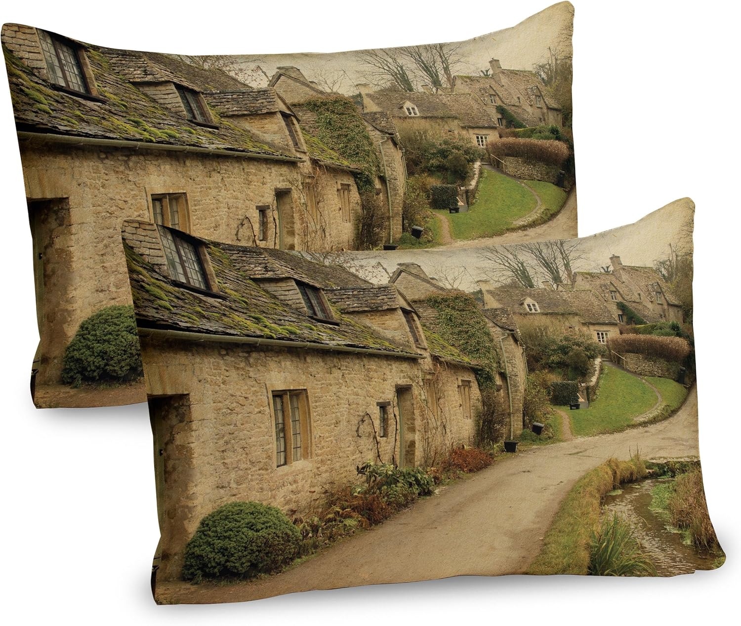 Ambesonne Pillow Sham Set of 2 Grey Green Retro England Print