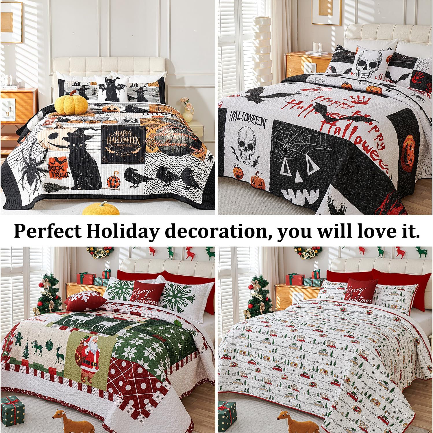 Cmfshape Halloween Quilt Set 3 Piece Queen Size