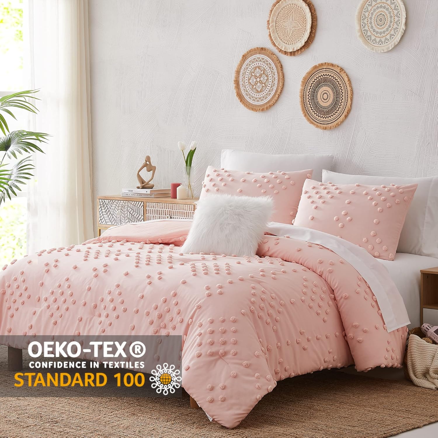 Geniospin Pink Pom Tufted Bed in a Bag Set 7 Pieces