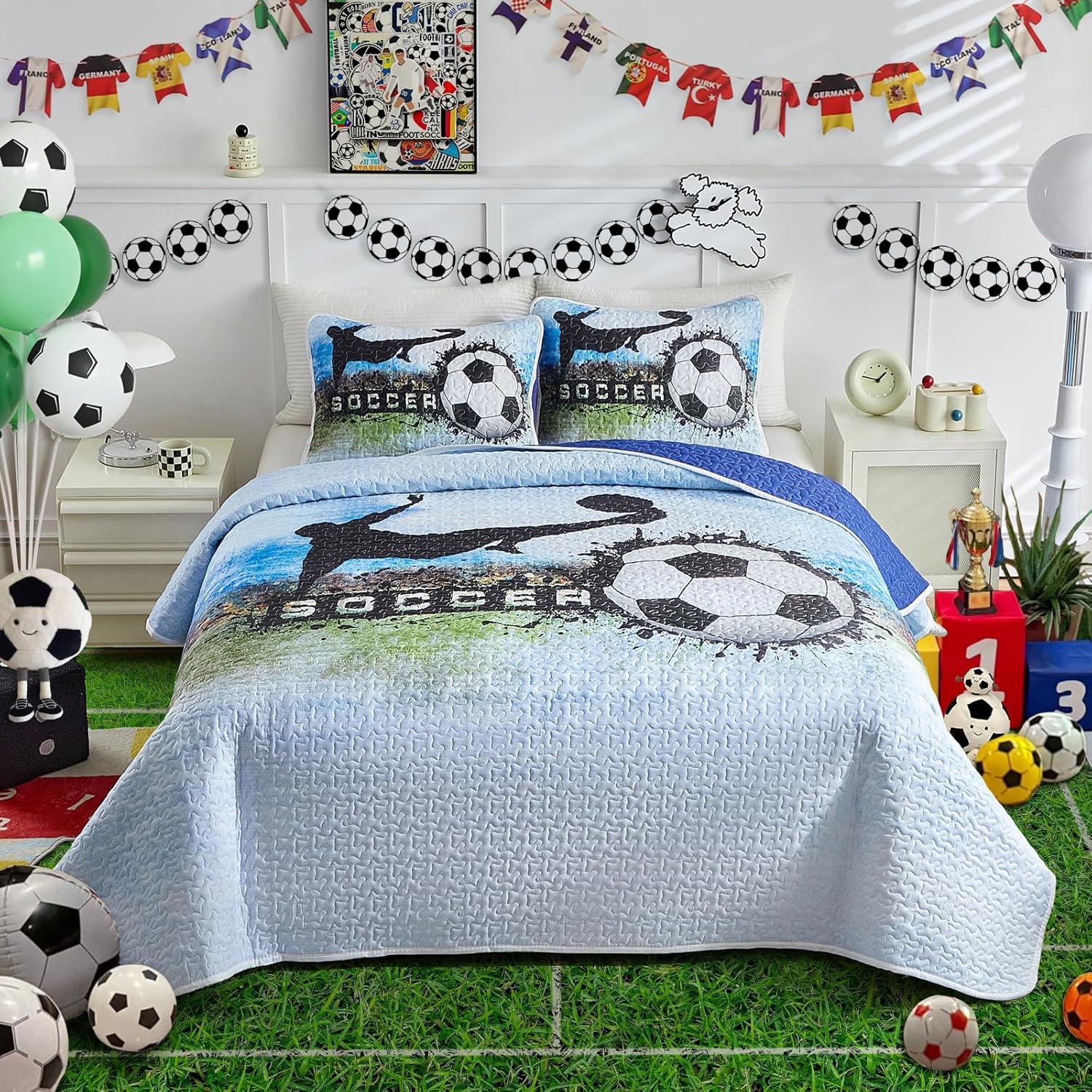 UOZZI BEDDING Boys Quilt Set Summer Breathable Microfiber