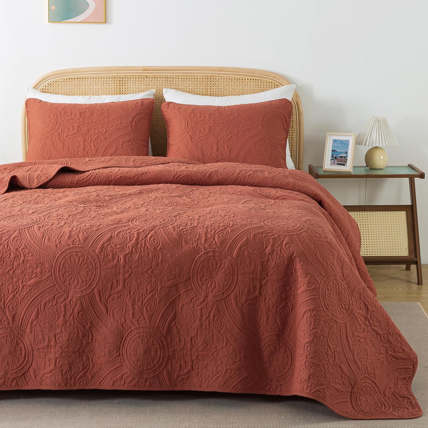 ROARINGWILD Boho Burnt Orange Quilt Set with Pillow Shams
