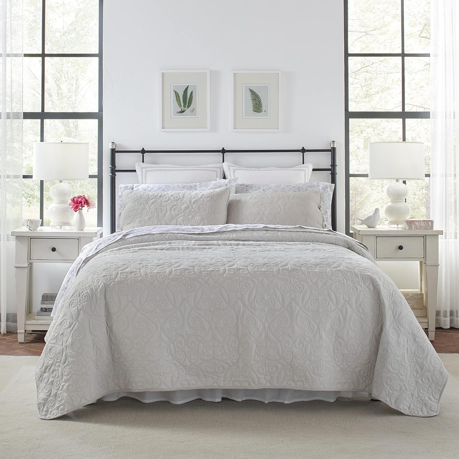 Laura Ashley Felicity Quilt Set - King 100 Cotton Soft Grey