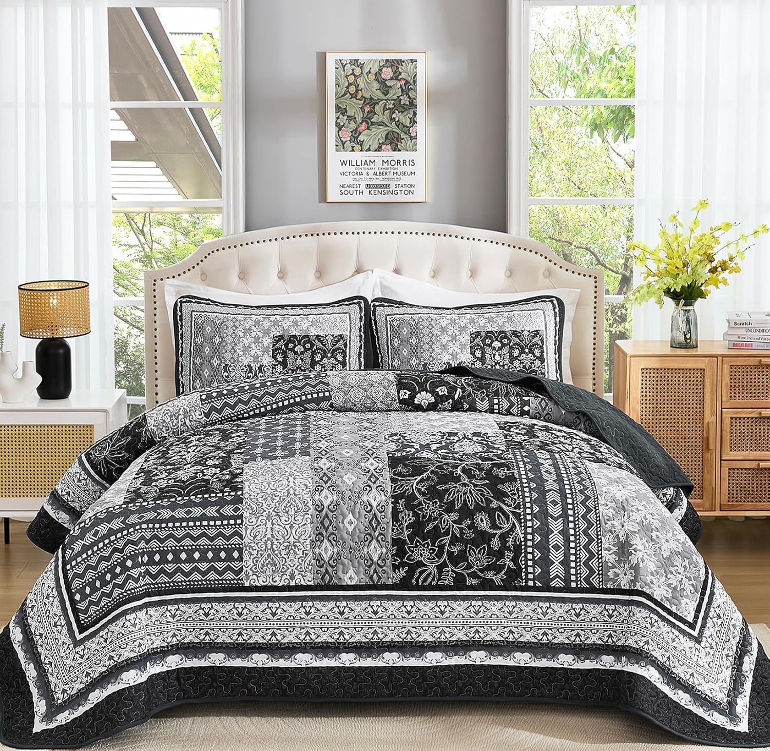 WONGS BEDDING Black Quilt Set King Size 3 Pieces
