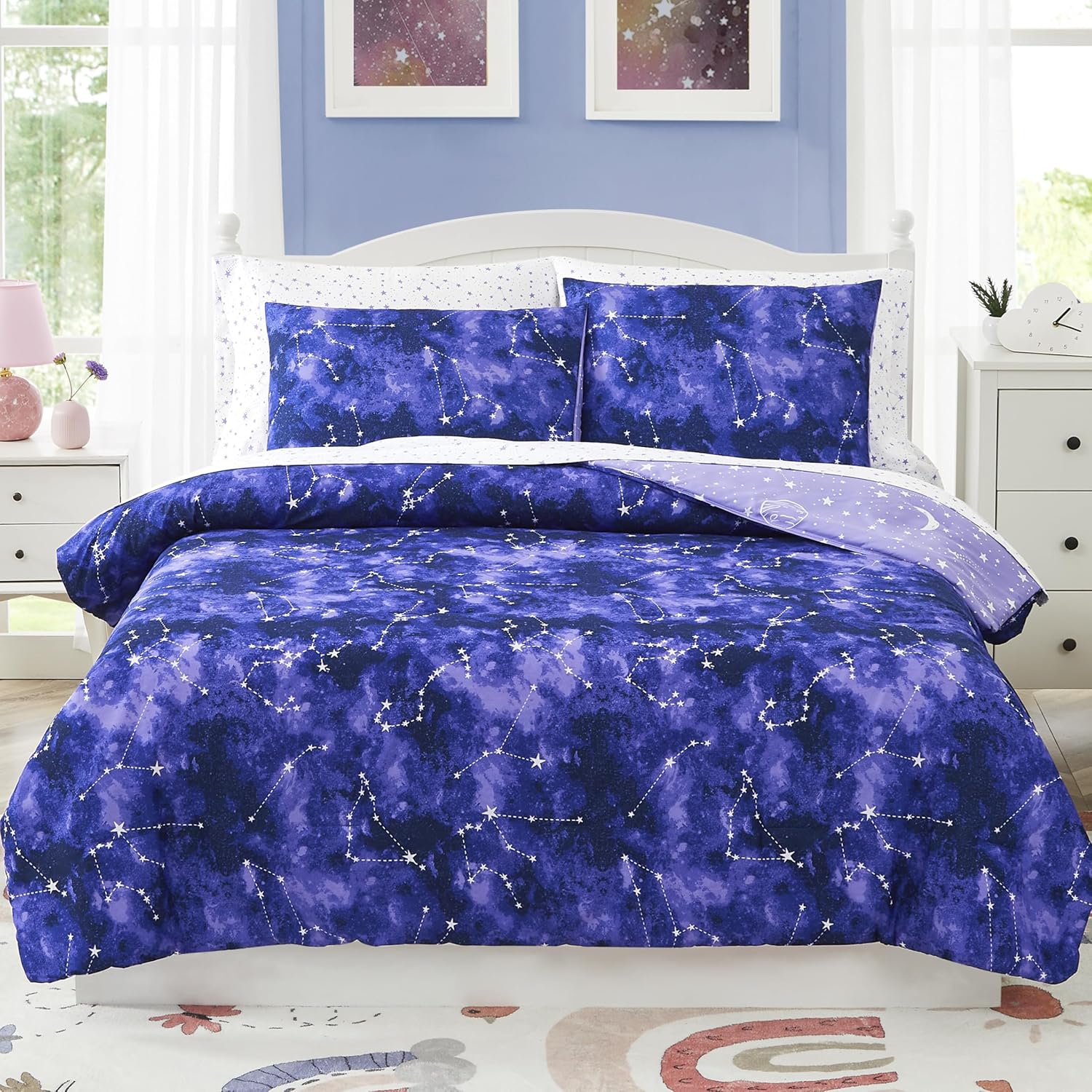 Twin Kids Comforter Set with Glow in the Dark Galaxy Design