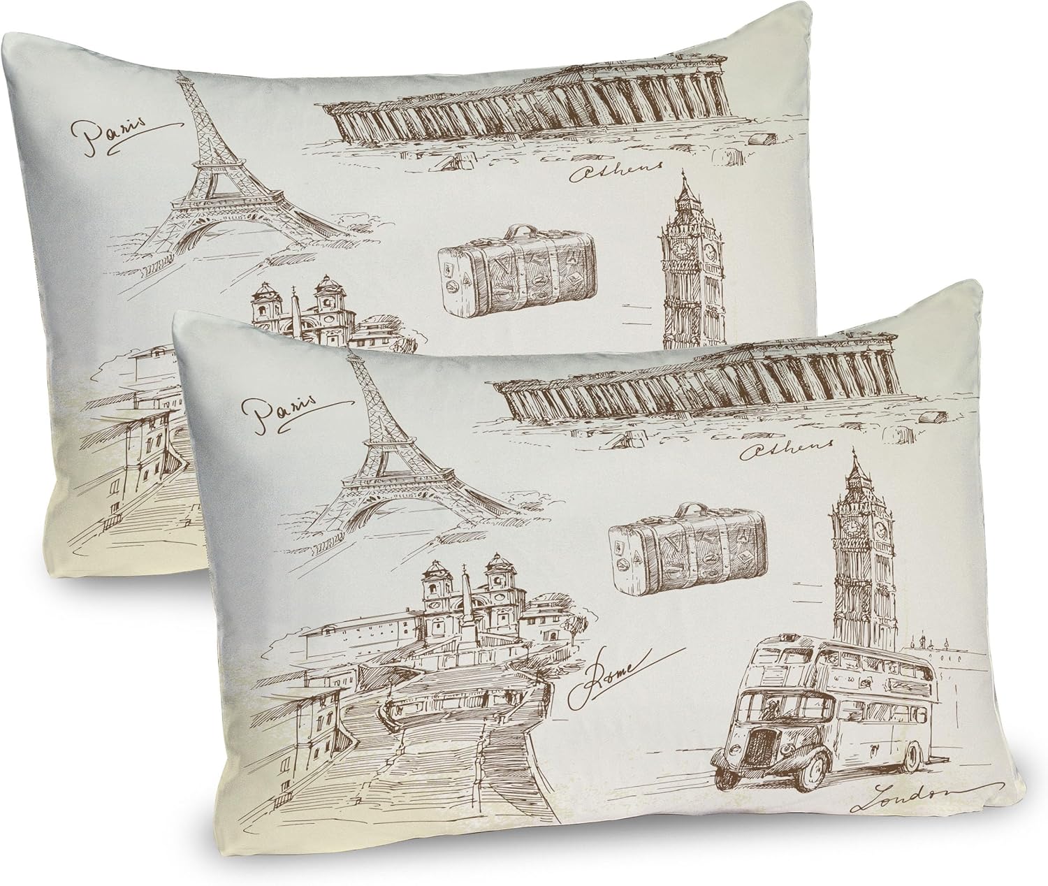 Ambesonne Travel Pillow Sham Set of 2 Brown Cream