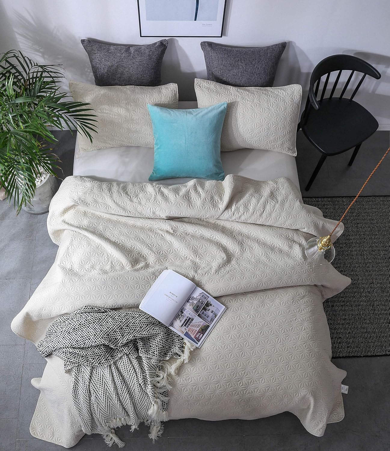 KASENTEX Quilt Set - Sand Beige with Star Design